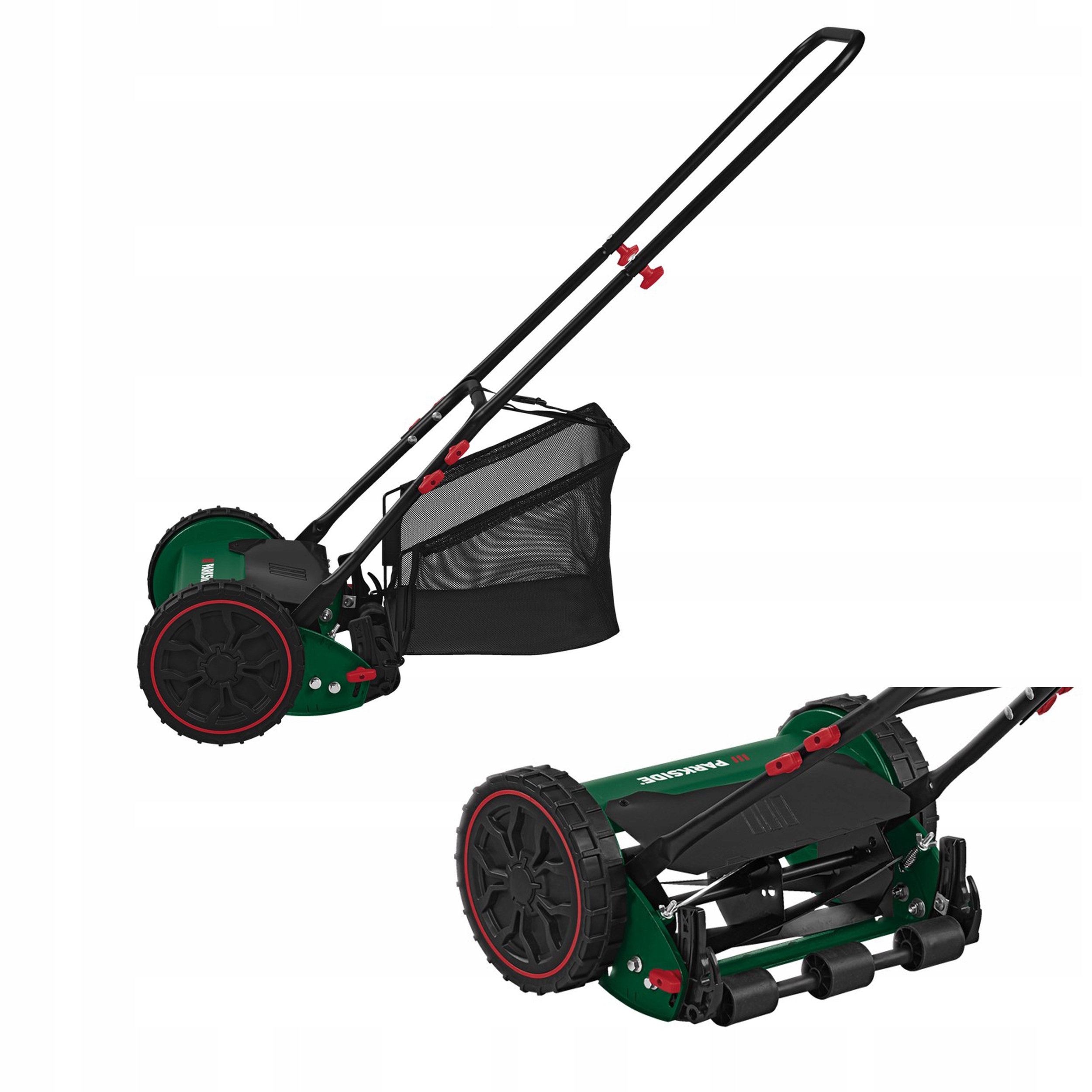 Ręczna kosiarka wrzecionowa bębnowa mechaniczna bez prądu kosz 30cm
