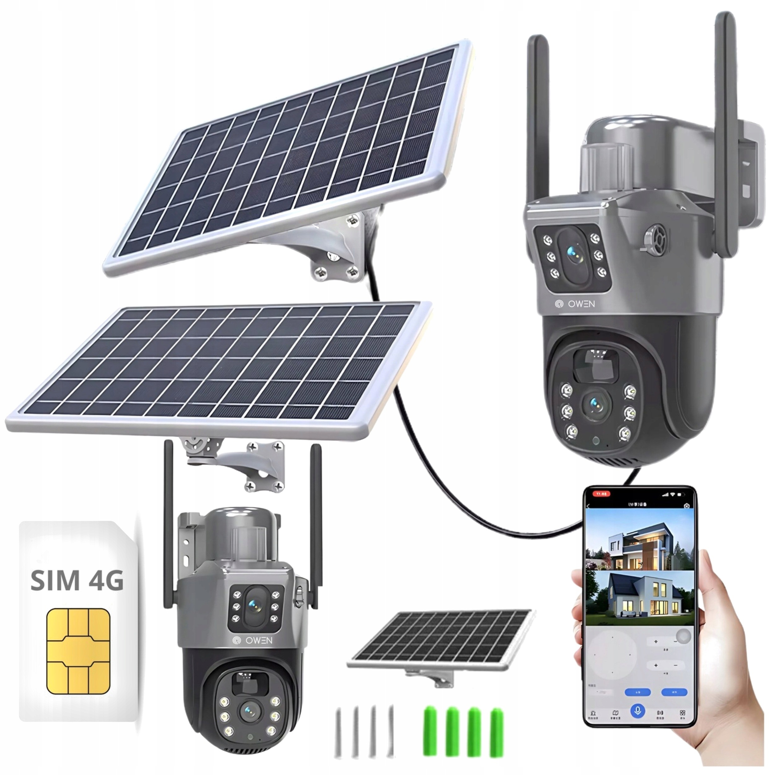 4G Lte kamera na Sim kartu solární venkovní otočná, dva objektivy 2x5MP