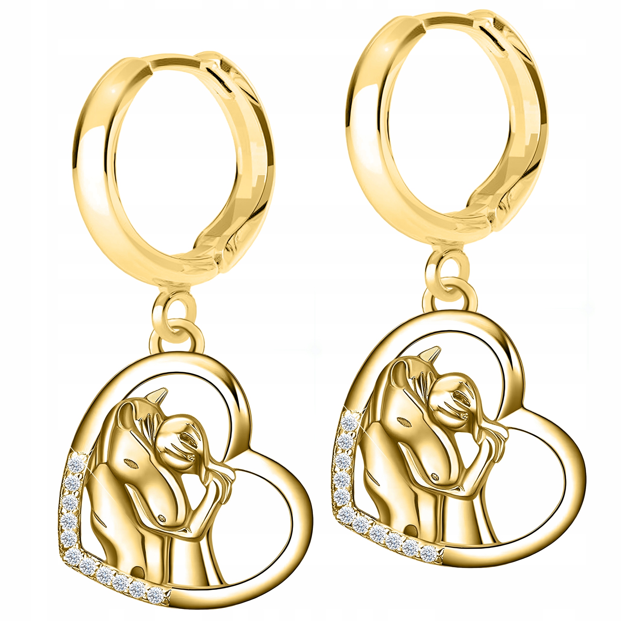 Zlaté Náušnice Srdíčka Koně Kůň Dívka s koněm Koníci Stříbro 925