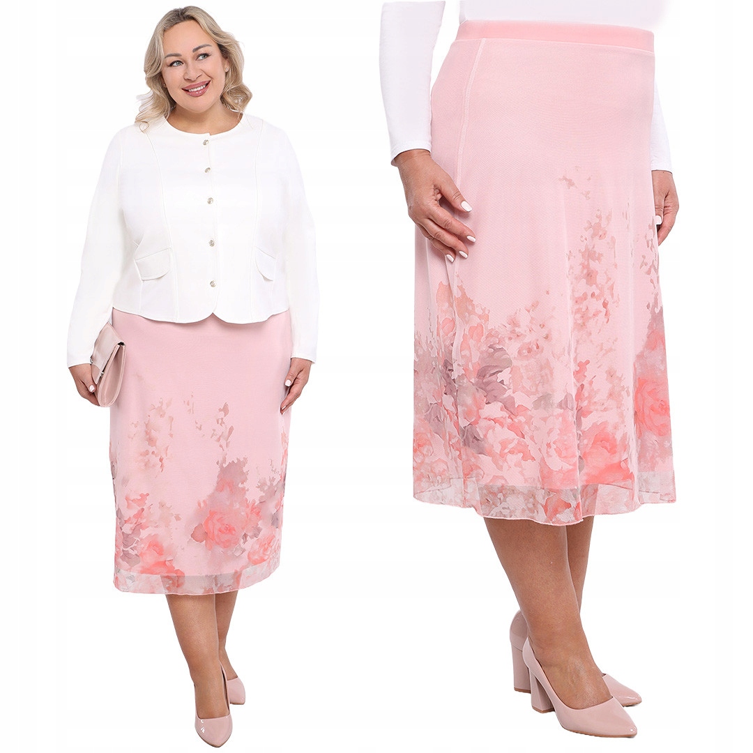 Šifonová pudrová sukně s květinami 64