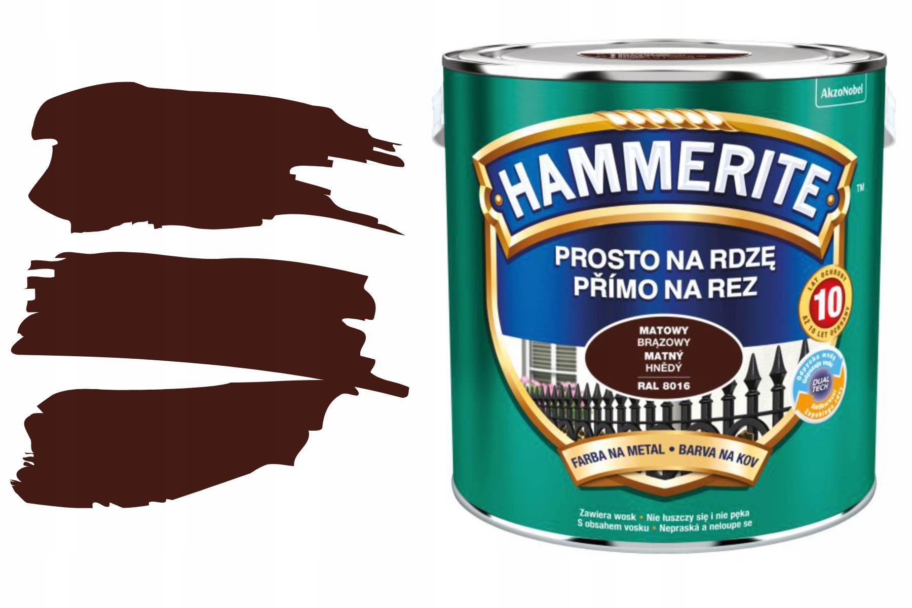 Hammerite Farba do Metalu Drewna Antykorozyjna Na Rdzę Mat brązowy 2,5L