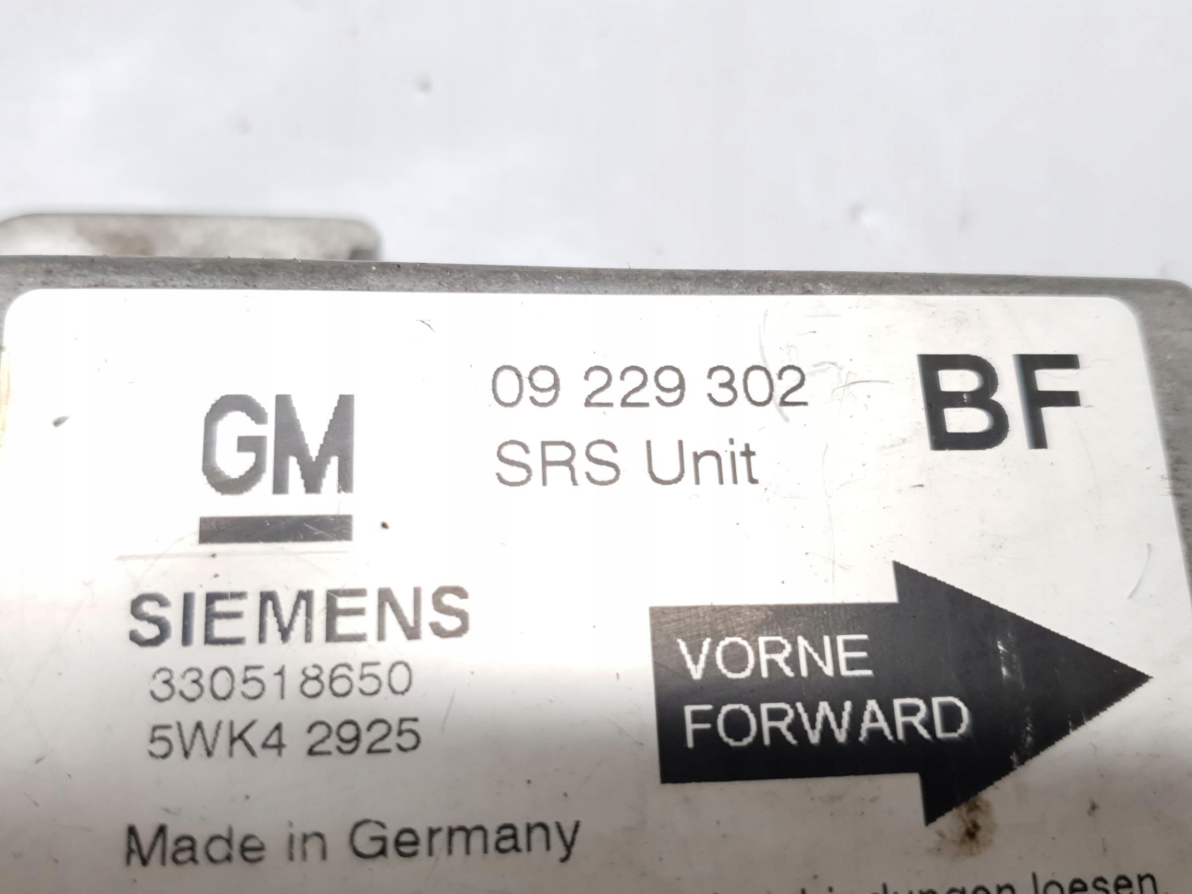 MODUŁ PODUSZEK AIR BAG OPEL ASTRA II G Numer katalogowy części 09229302