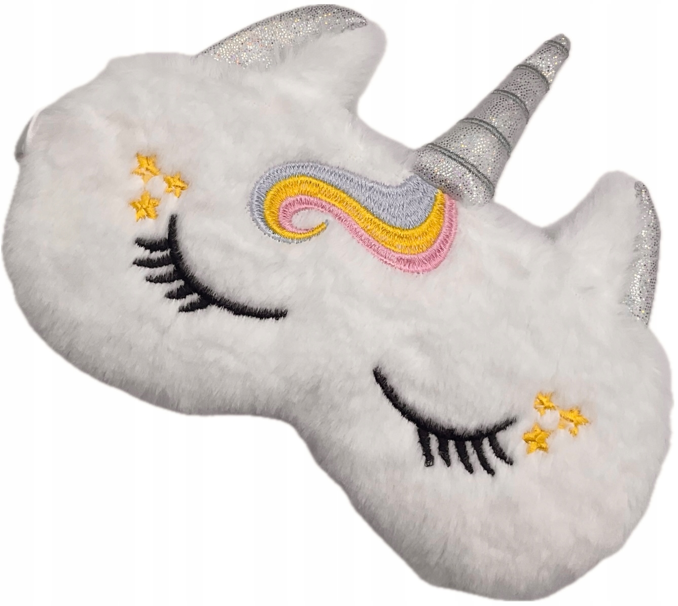 OPASKA NA OCZY MASKA DO SPANIA SNU RELAKSU JEDNOROŻEC BIAŁY TĘCZA PLUSZOWY