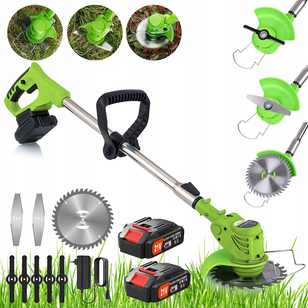 Mocna Kosa Podkaszarka Akumulatorowa 21V 18000 Rpm Zielony Z 2 Aku