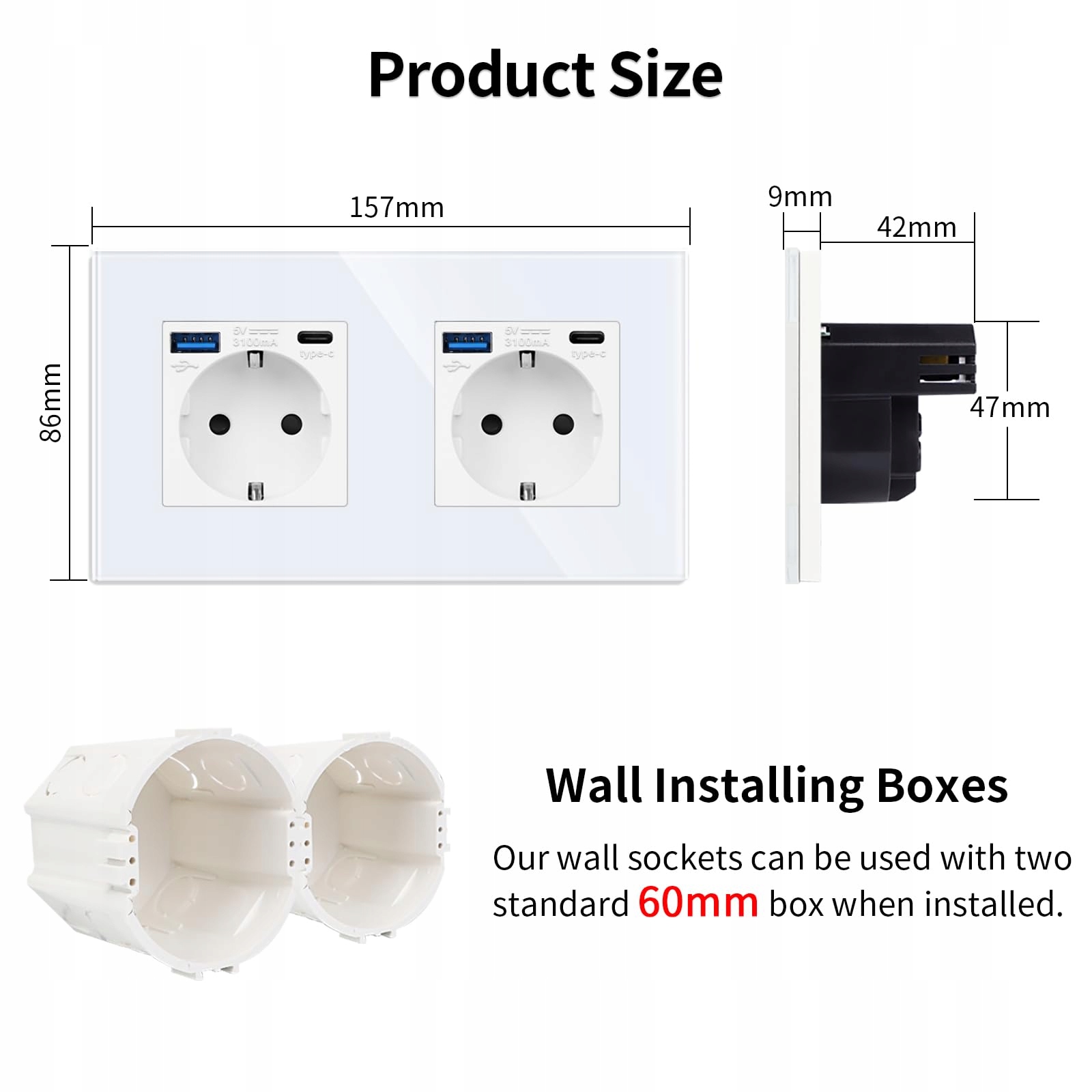 JIMEIDA Podwójne Gniazdo USB Białe 16A Szybkie Ładowanie Typ C 250V — miniatura 3