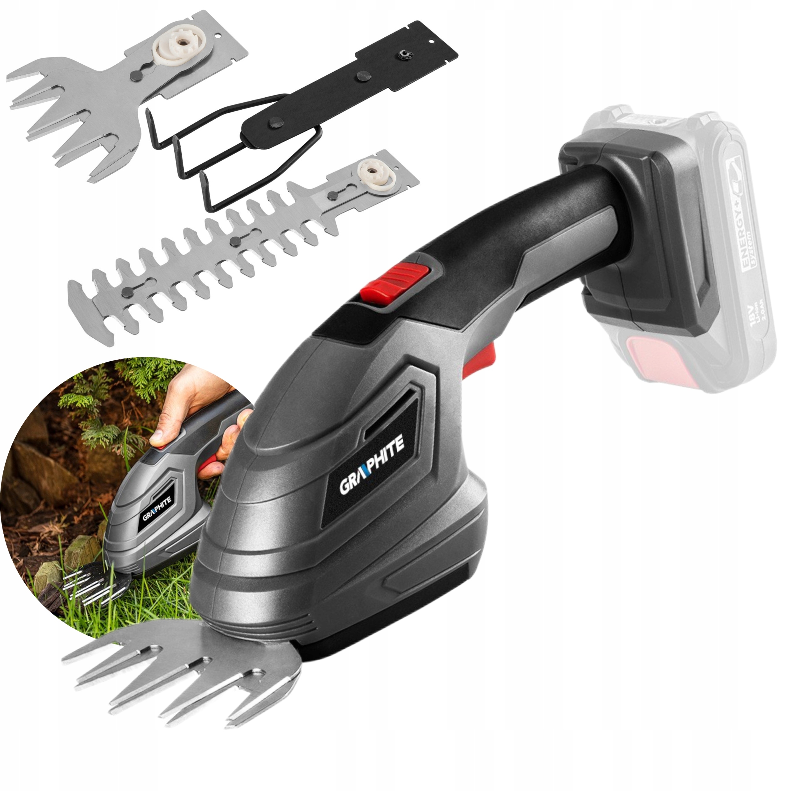 

Graphite Nożyce Trymer Do Trawy Krzewów 3w1 18V