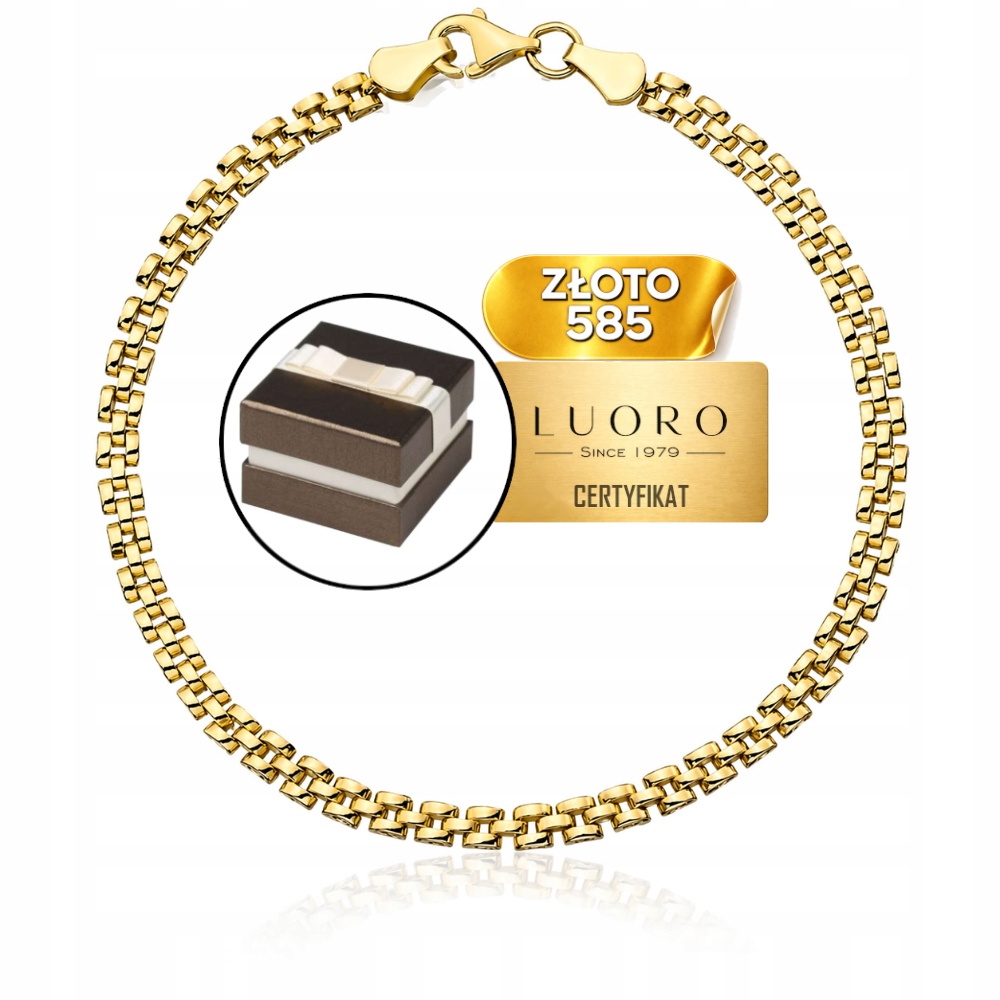 Zlatý Náramek 585 14K Čtvercový Elegantní 18,5 CM Prestižní