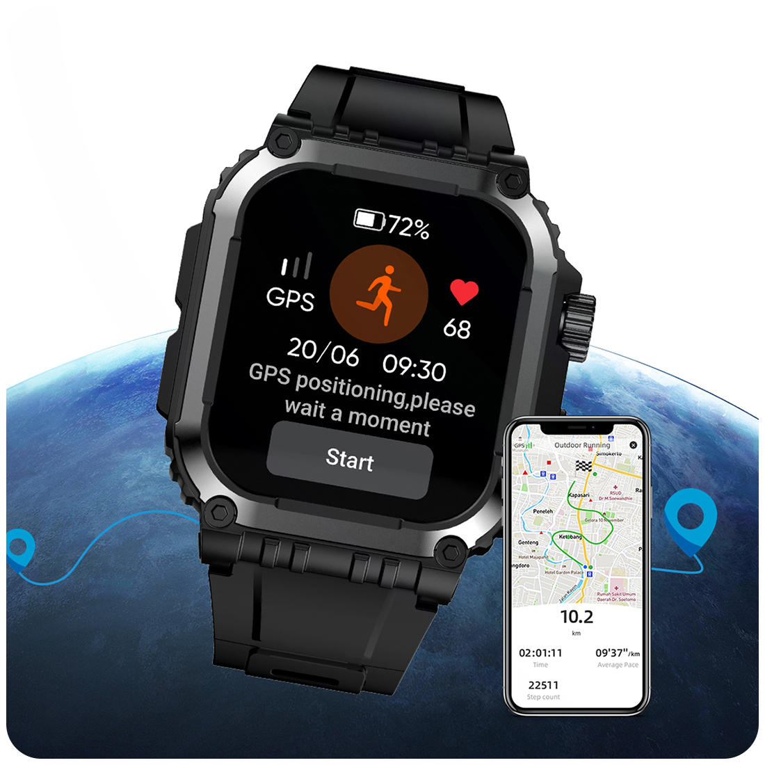 SMARTWATCH MĘSKI ZEGAREK FUNKCJA GPS ROZMOWY POLSKIE MENU BATERIA 410mAh Model inny