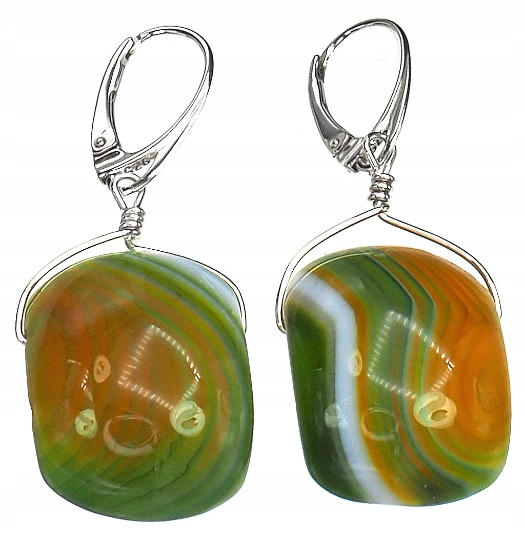 Unikátní Stříbro Náušnice Přírodní Achát