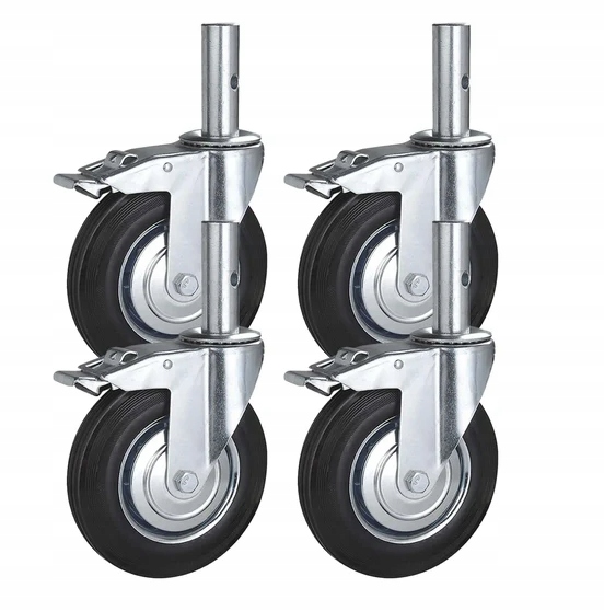 4x otočné kolesá 200 mm s brzdou na lešenie nábytku, tŕň 100 x 35 mm