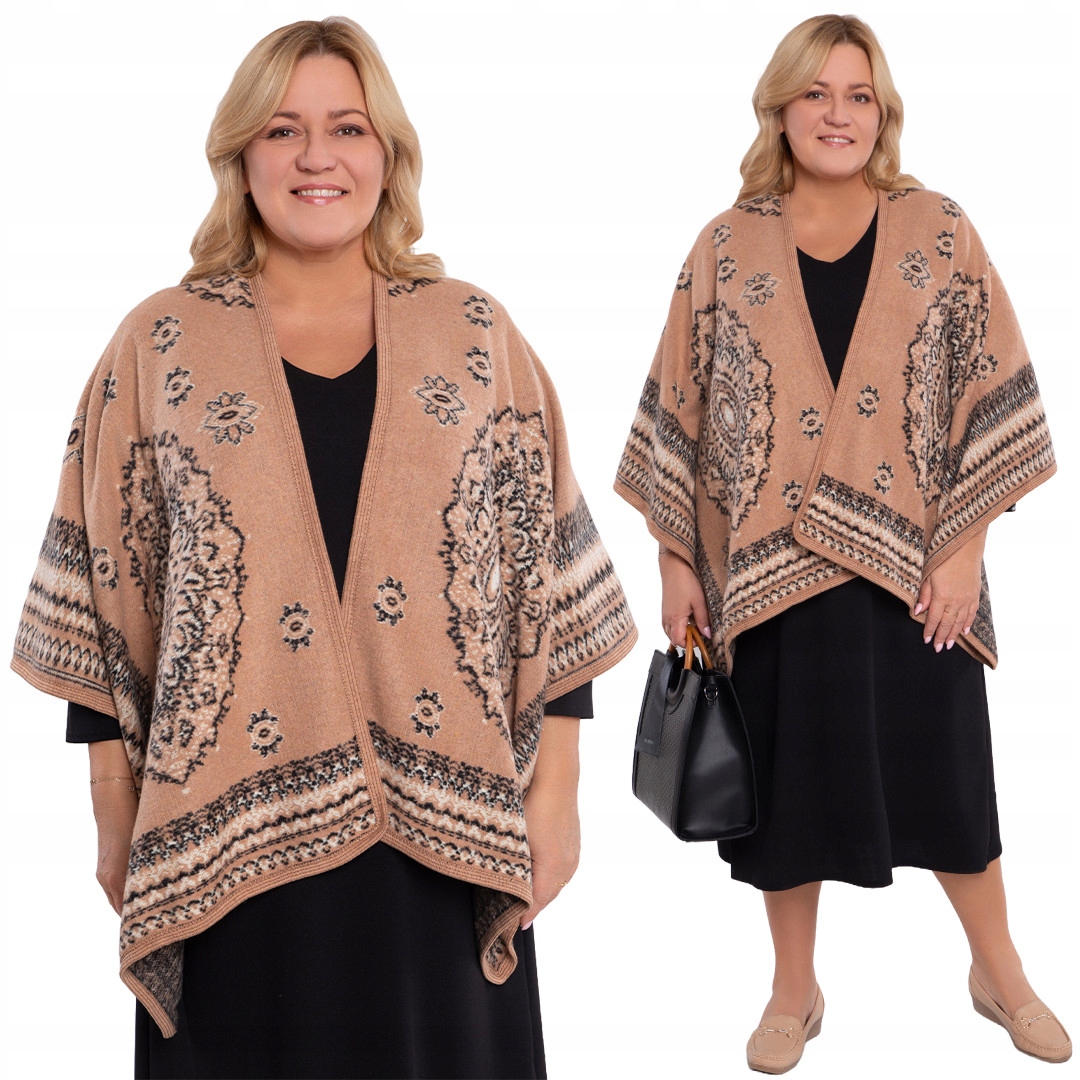 Beżowe ciepłe ponczo UNI.