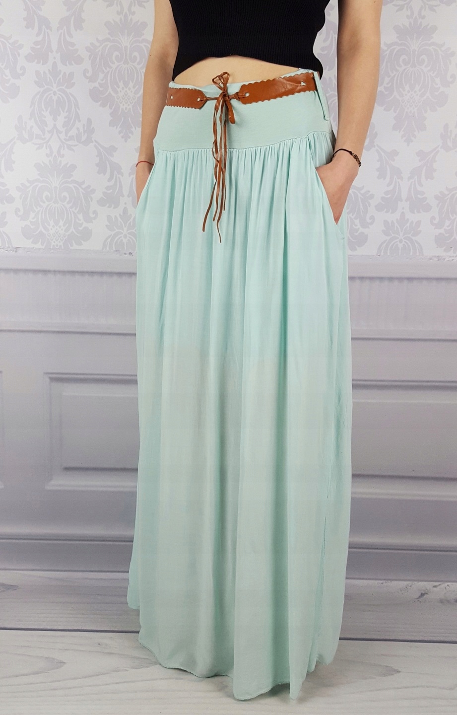 ZWIEWNA DŁUGA SPÓDNICA MAXI DO KOSTEK BOHO DAMSKA Wzór dominujący bez wzoru