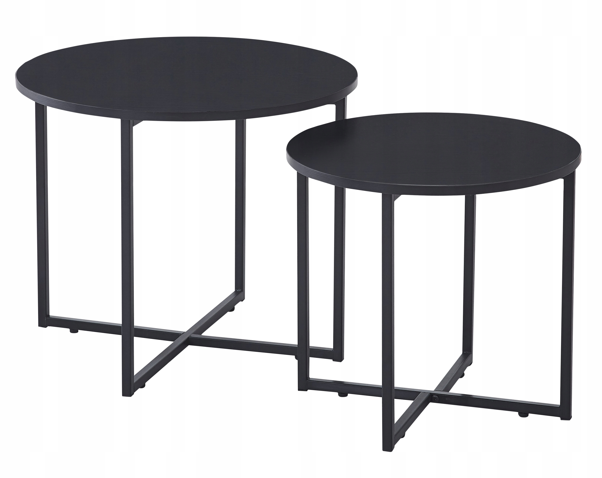 Kávový Stolek Kulatý Industriální Set 2 Konferenčních Stolků Loft Černý