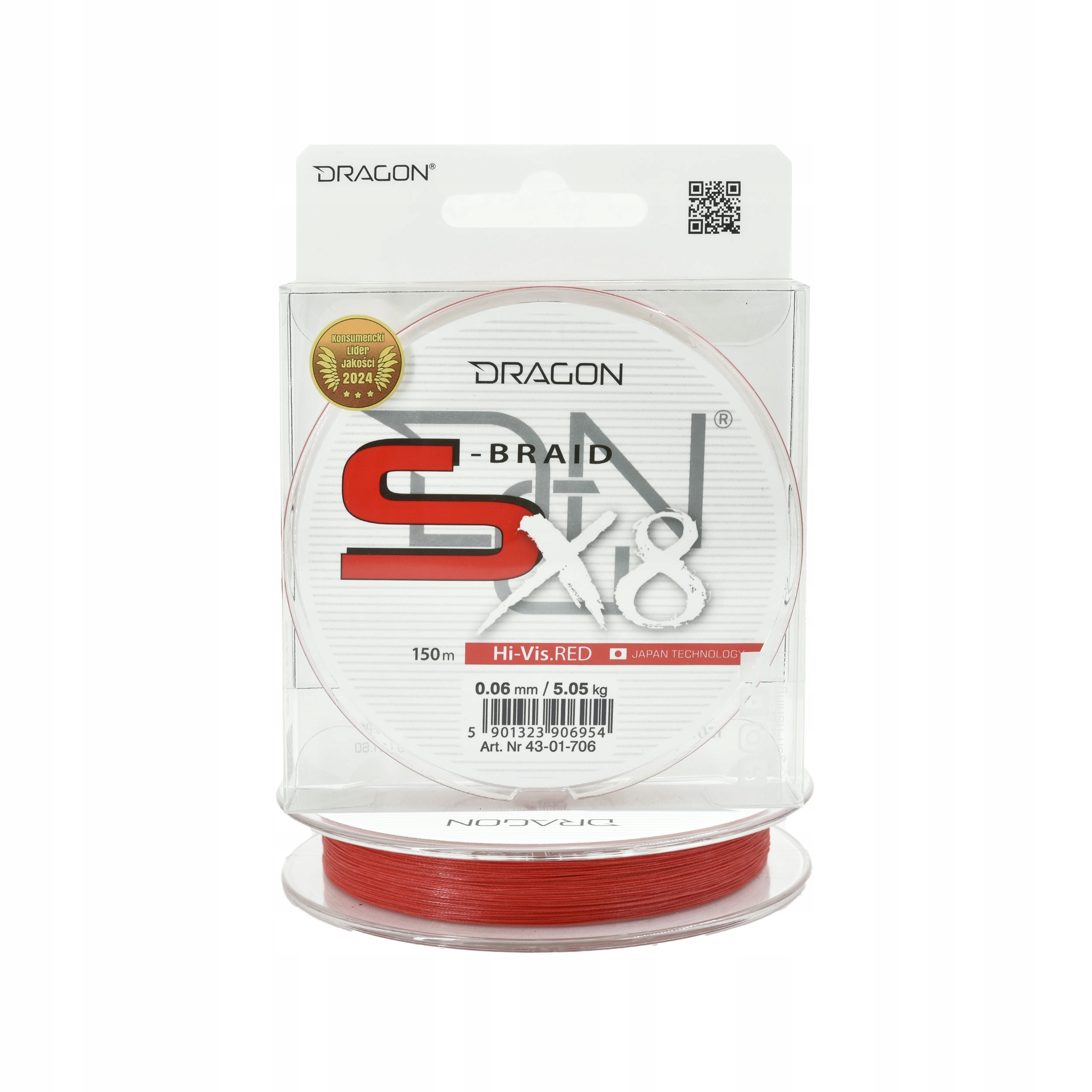 Plecionka 8-splotowa Dragon S-Braid 0.06mm 150m 5,05kg czerwona wytrzymała