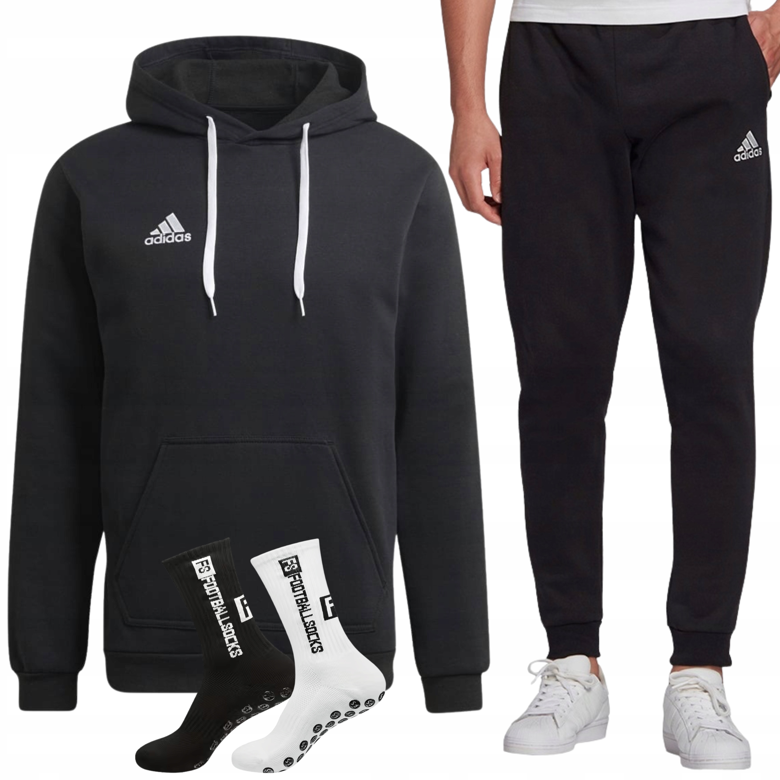 Adidas dres męski Zestaw spodnie bluza bawełna Skarpety roz. M Czarny