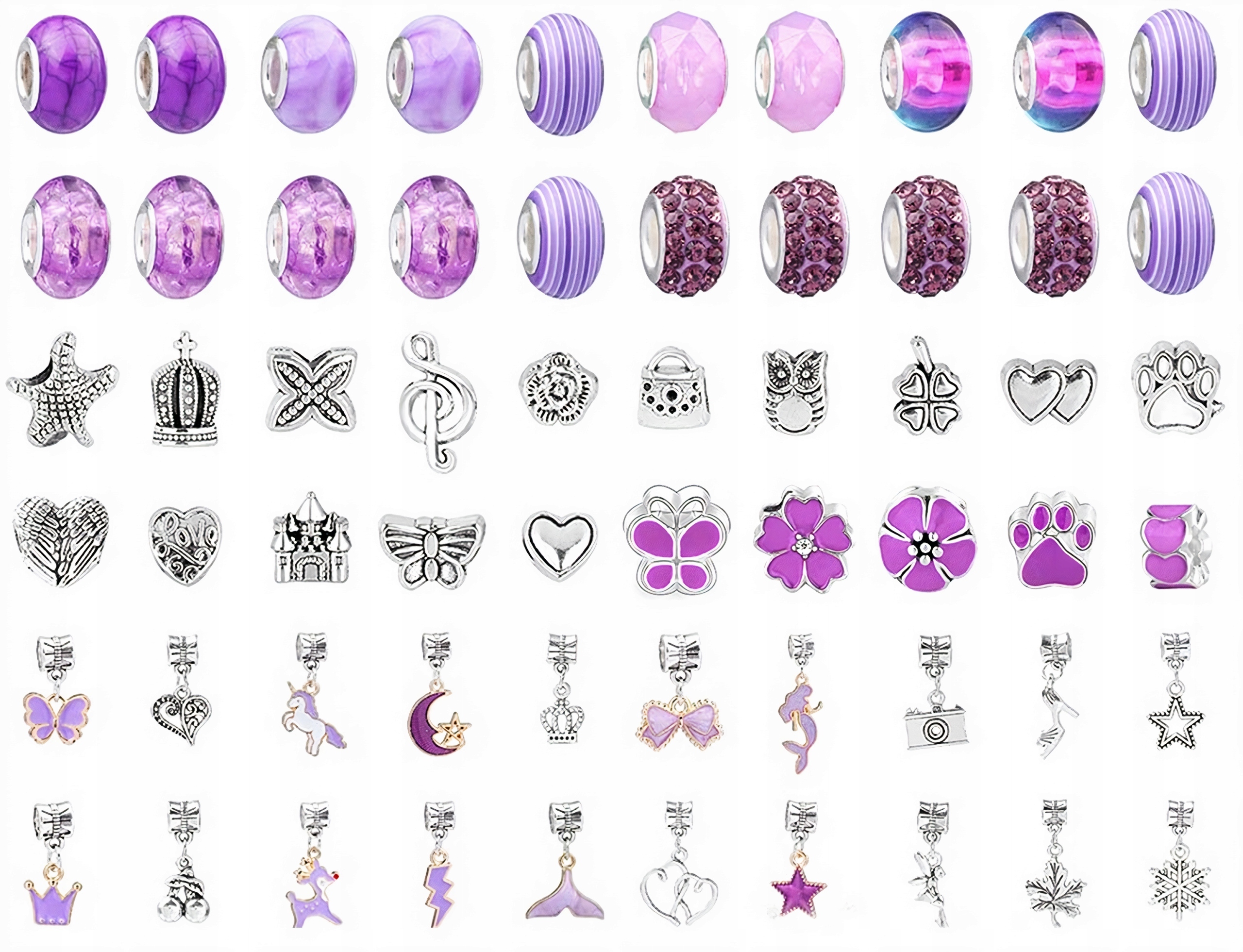 KREATYWNY ZESTAW DO ROBIENIA BRANSOLETEK NASZYJNIKÓW KORALIKI FIOLETOWY Minimalny wiek dziecka 4