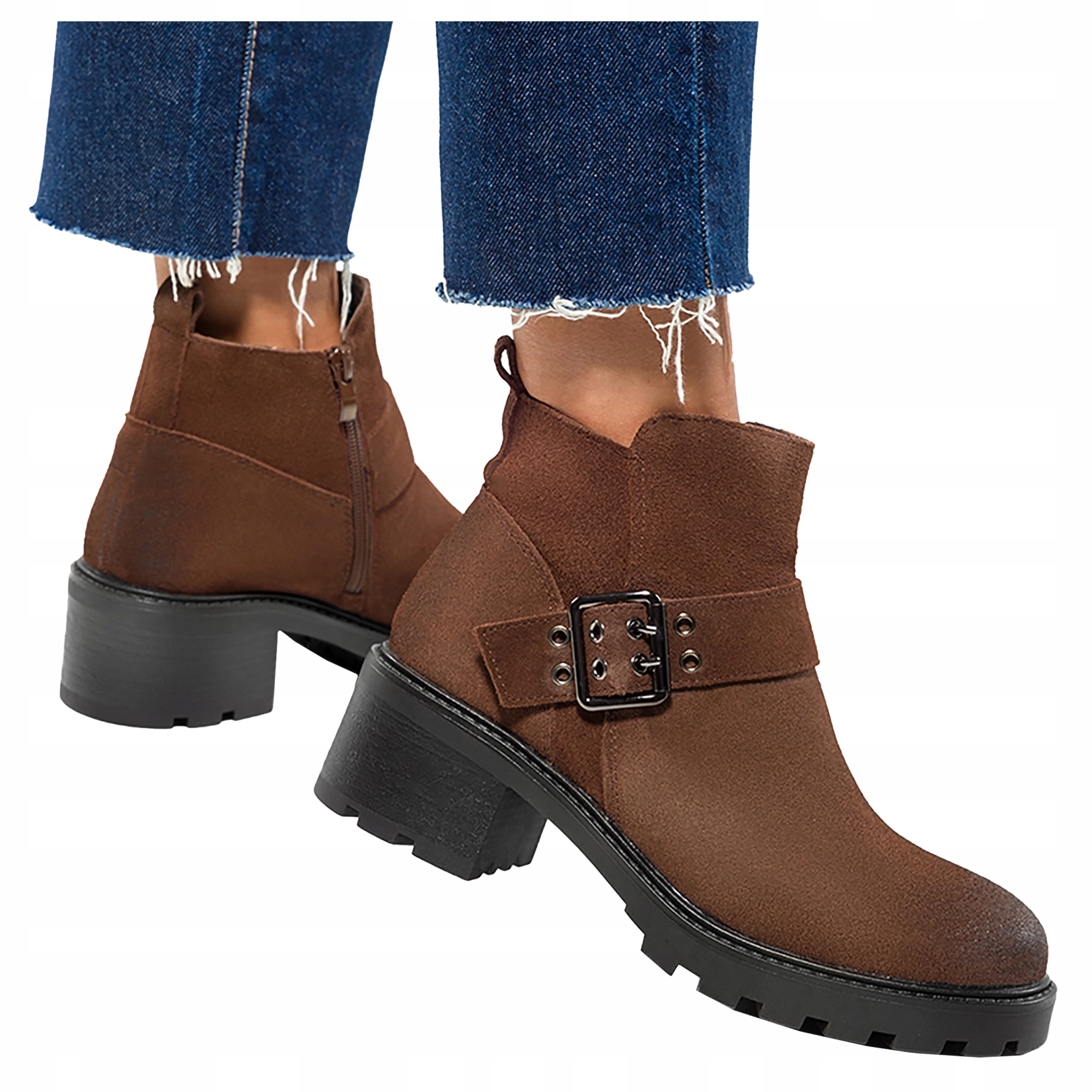 Kotníkové Boty Kožené Dámské Hnědé Na běžeckém pásu Pásek S přezkou vel. 36