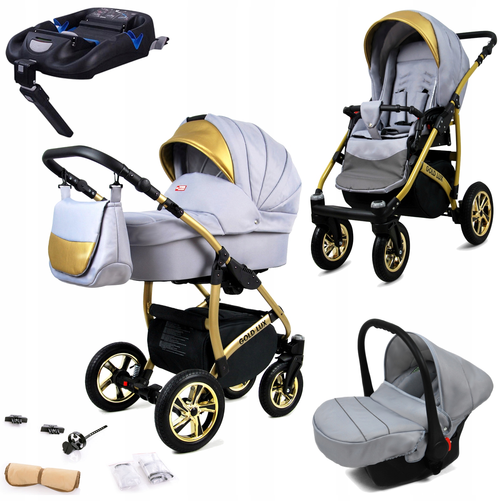 Wózek dziecięcy 4w1 BabyLux Gold Lux spacerówka gondola fotelik baza Isofix