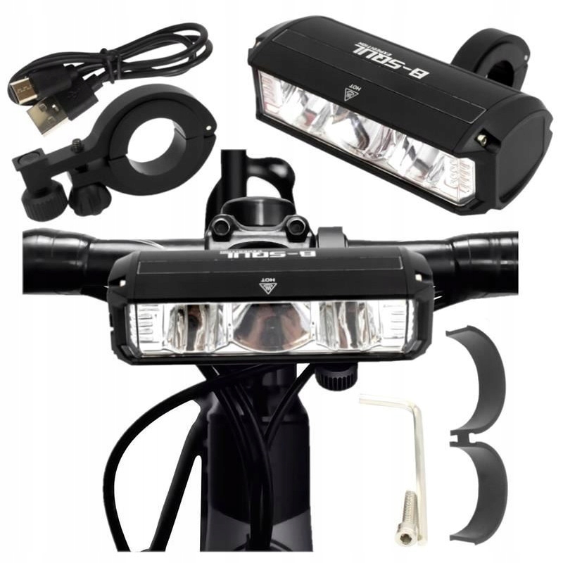 Lampka rowerowa Led Na Przód Usb Mocna do roweru na kierownicę czarna