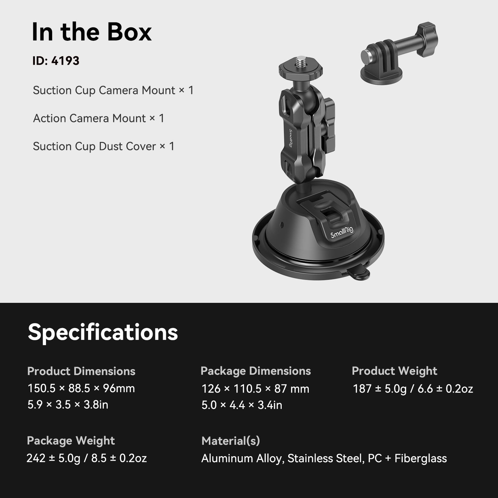 SMALLRIG Uchwyt Przyssawkowy Do GoPro DJI Insta360 Na Szybę Samochodu — miniatura 9