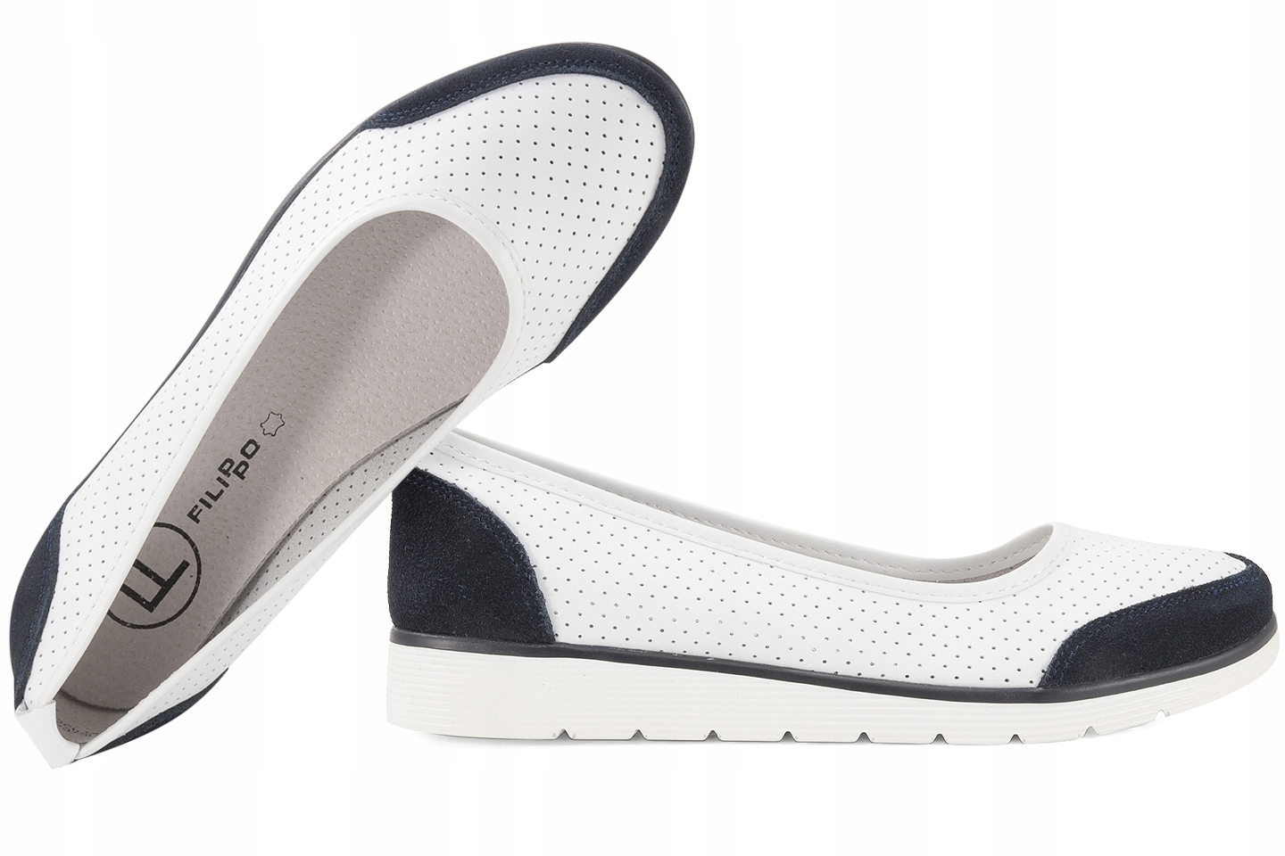 Filippo DP4524 Dámské Polobotky Baleríny Sportovní Vložky Ažurové Kůže Bílá