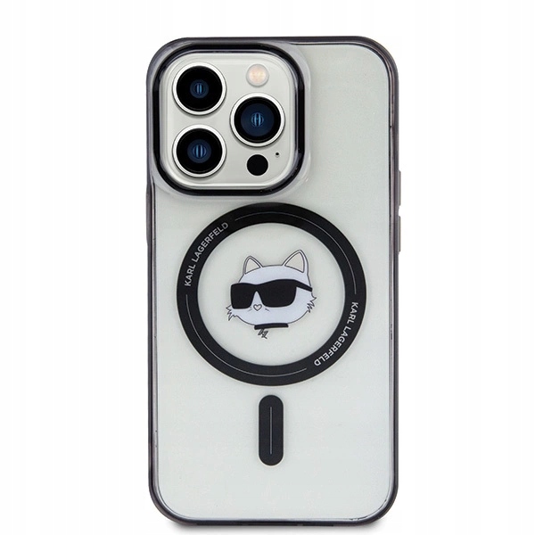 Pouzdro Karl Lagerfeld IML Choupette's Head MagSafe pro iPhone 15 Pro průhledné