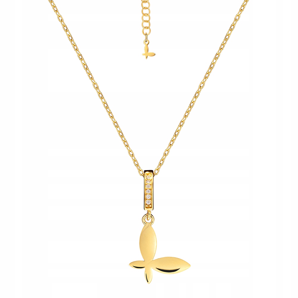 Naszyjnik Pozłacany Motyl Białe Cyrkonie Łańcuszek Srebro 925 18K Sadva