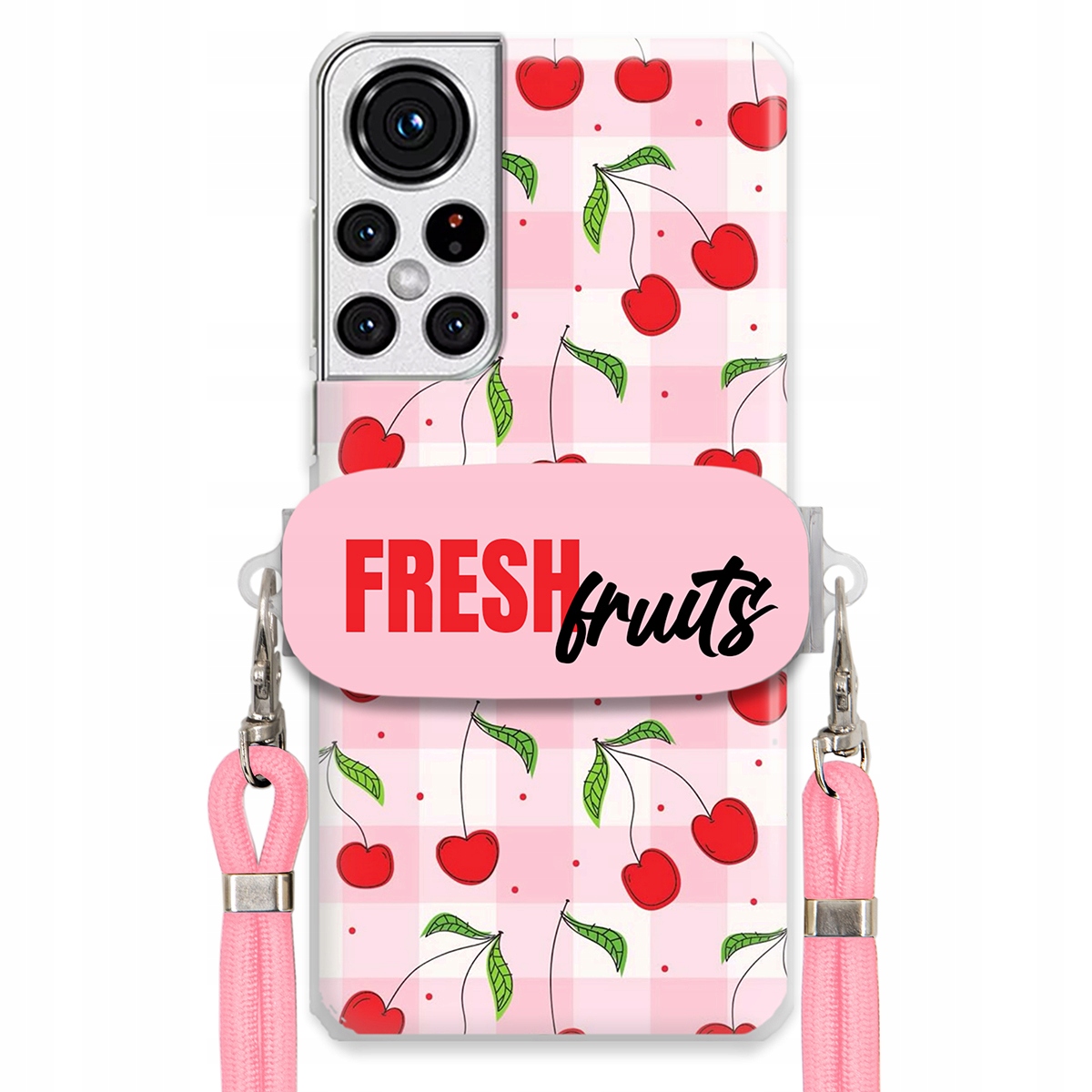 Puzdro pre Samsung S22 Plus Case Držiak šnúrok Ružový Fresh Fruits Mriežka