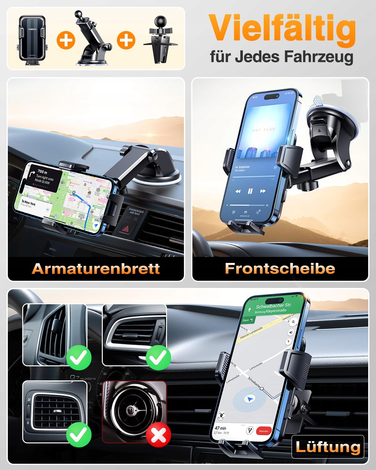 VANMASS Uchwyt Samochodowy Do Telefonu 4w1 iPhone Samsung Auto Akcesoria — miniatura 3