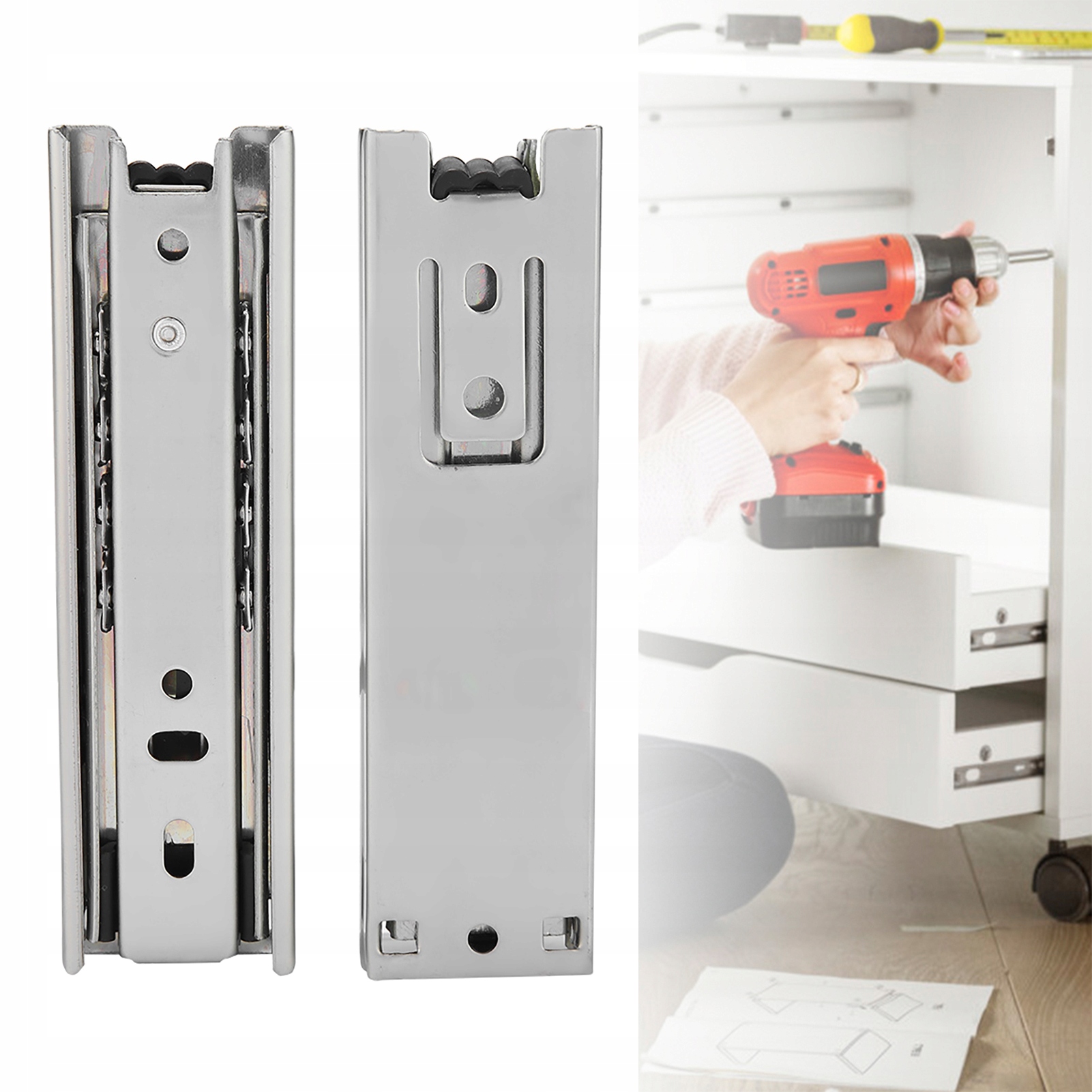 2 SZT 5IN MINI KRÓTKIE PROWADNICE DO SZUFLAD Kolor srebrny