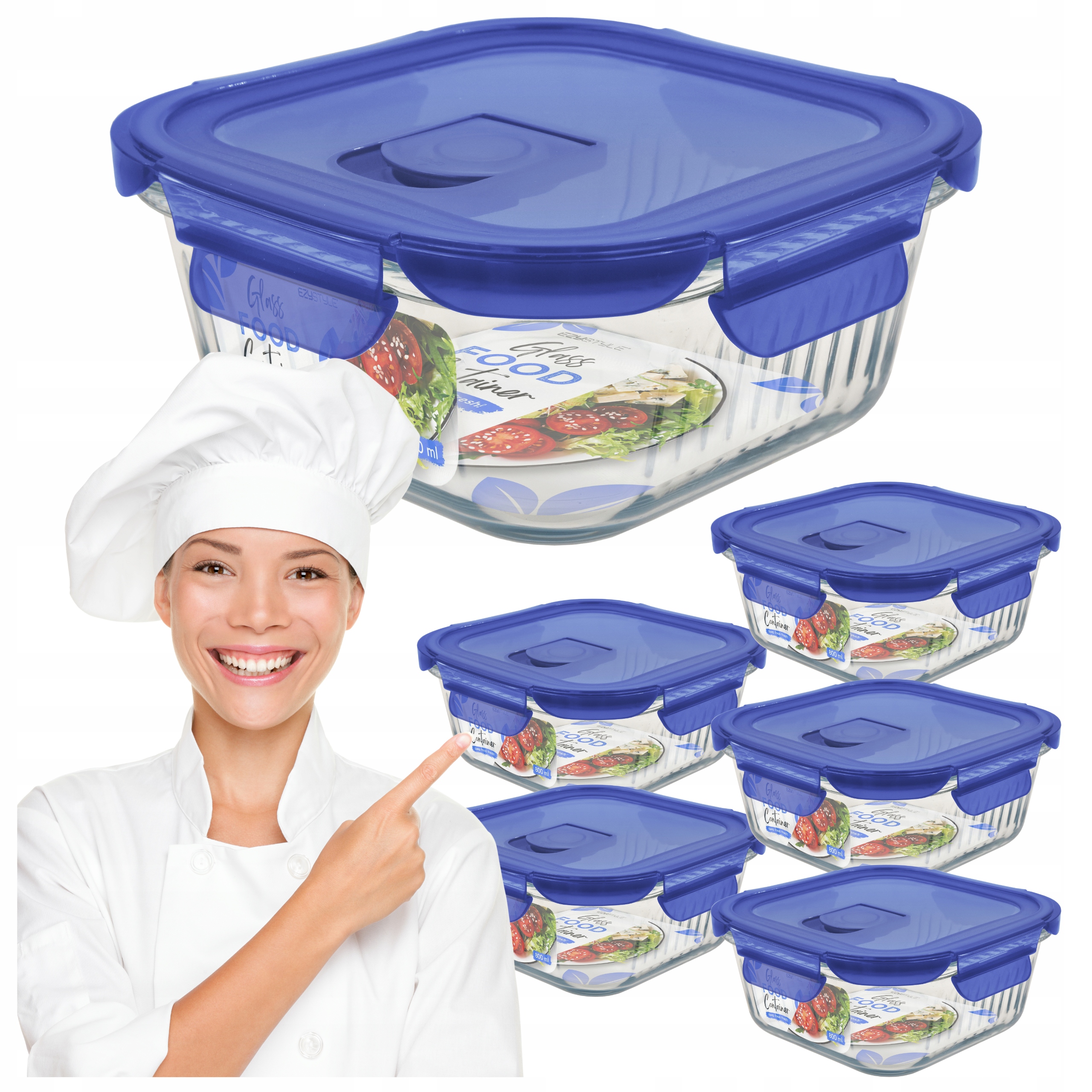 Pojemnik szklany na żywność żaroodporny 800ml Blue zestaw x6