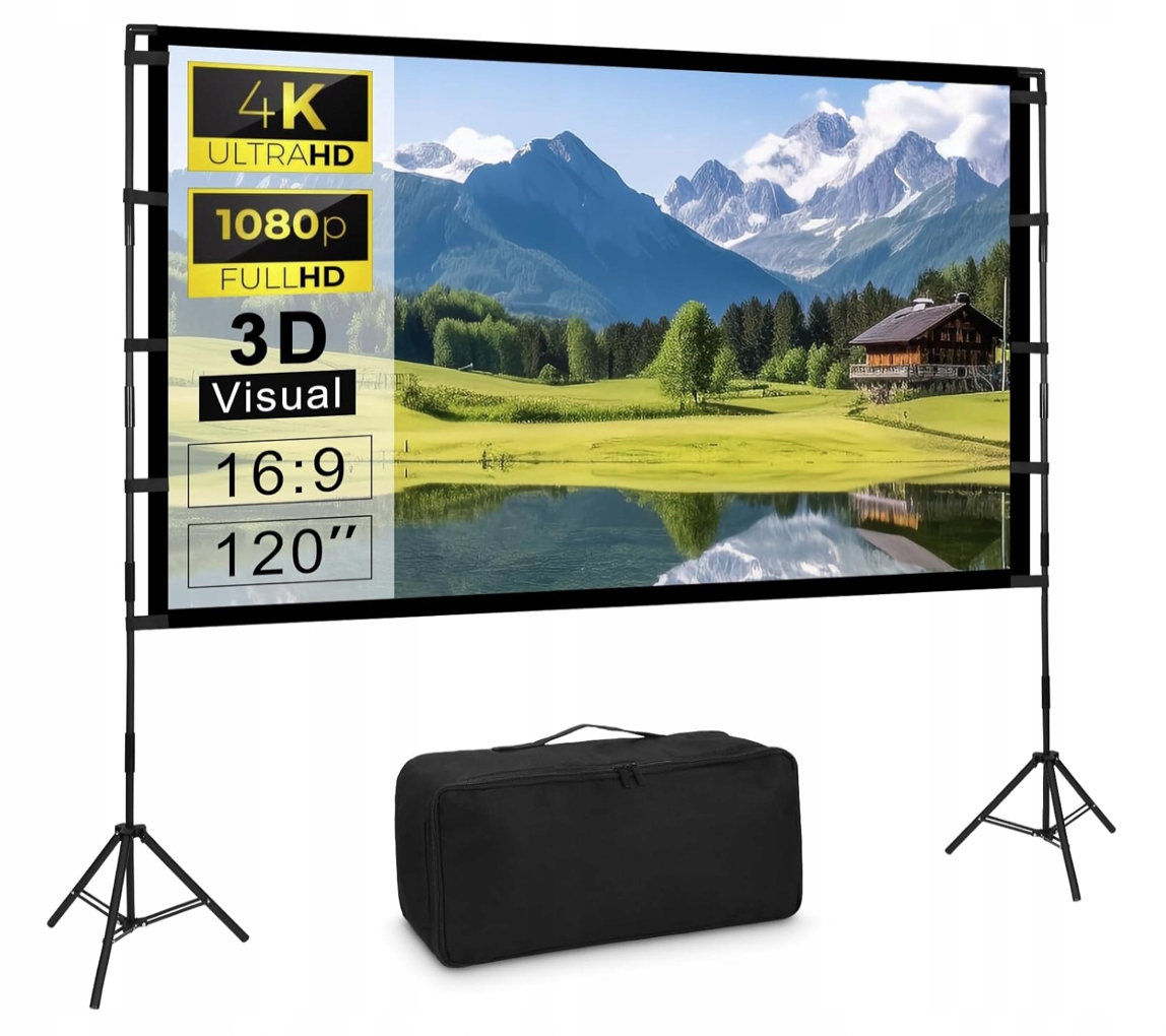 Ekran projekcyjny mobilny zewnętrzny 120" ze statywem 266x148cm dwustronny