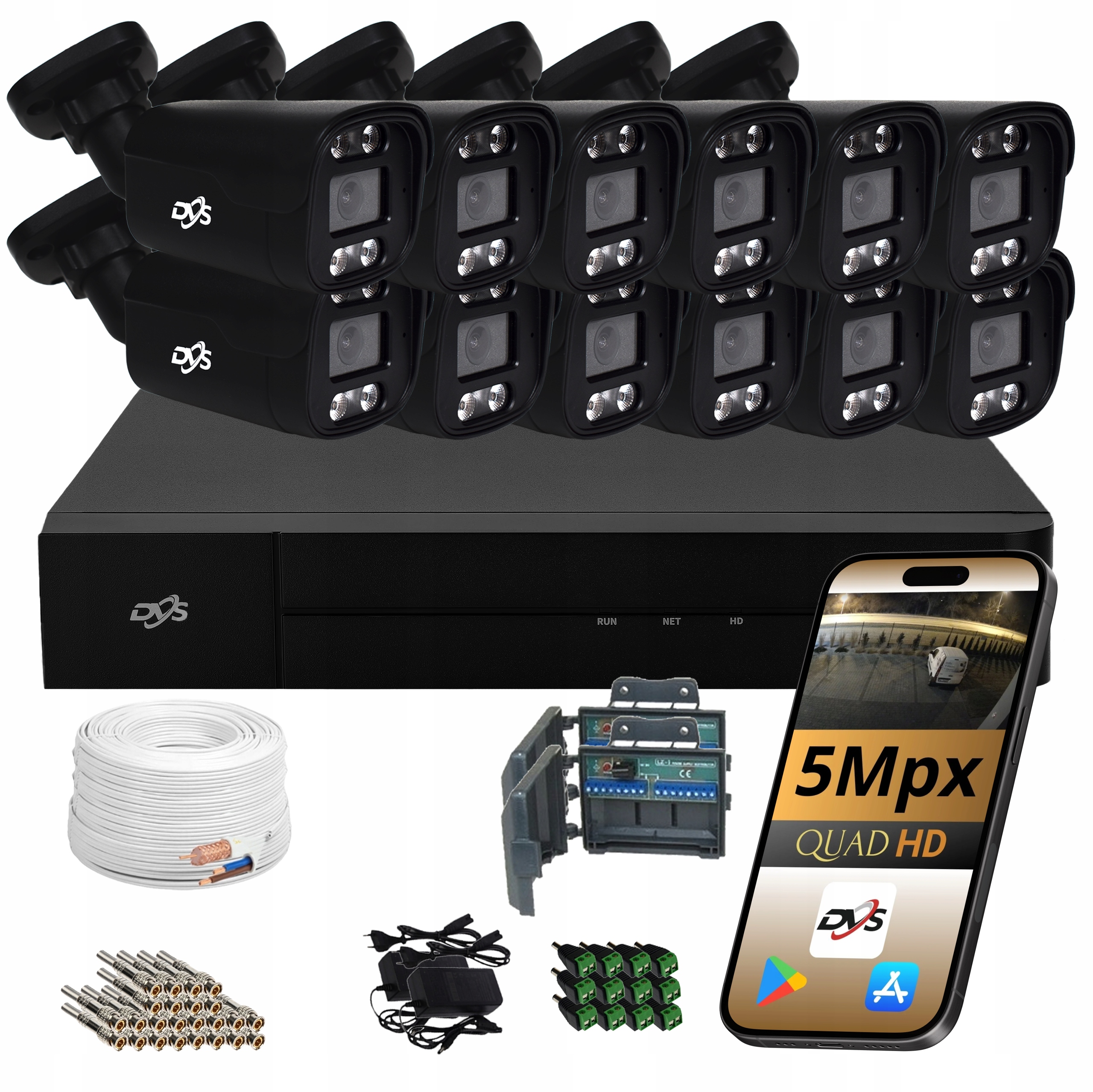 Sada Venkovních Kamer 12, Černá Analogová Kamera, 5Mpx Monitorovací Tuba