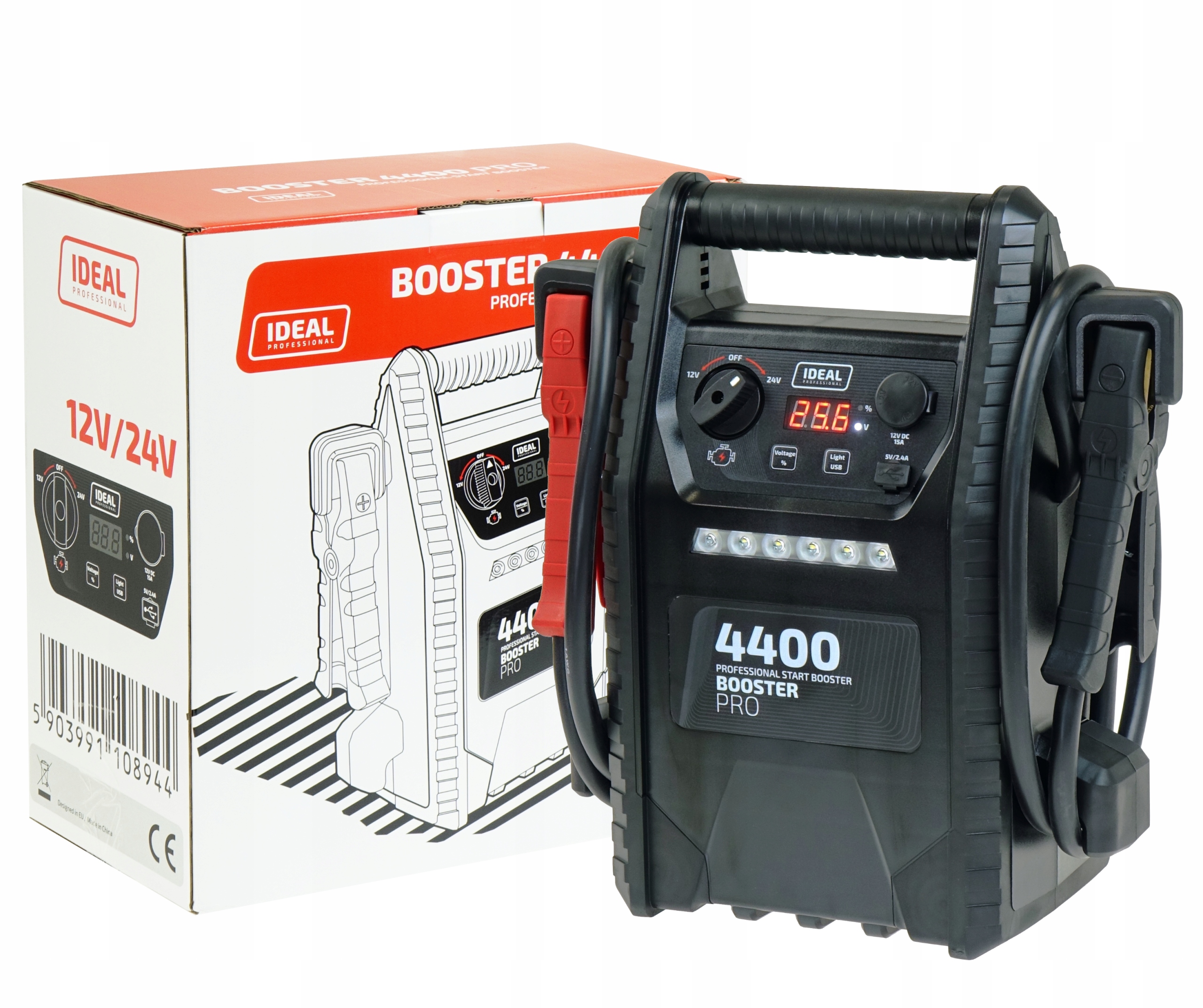 Ideal Booster 4400 Pro, Štartovacie Zariadenie 12/24V, Posilňovač Štartovania