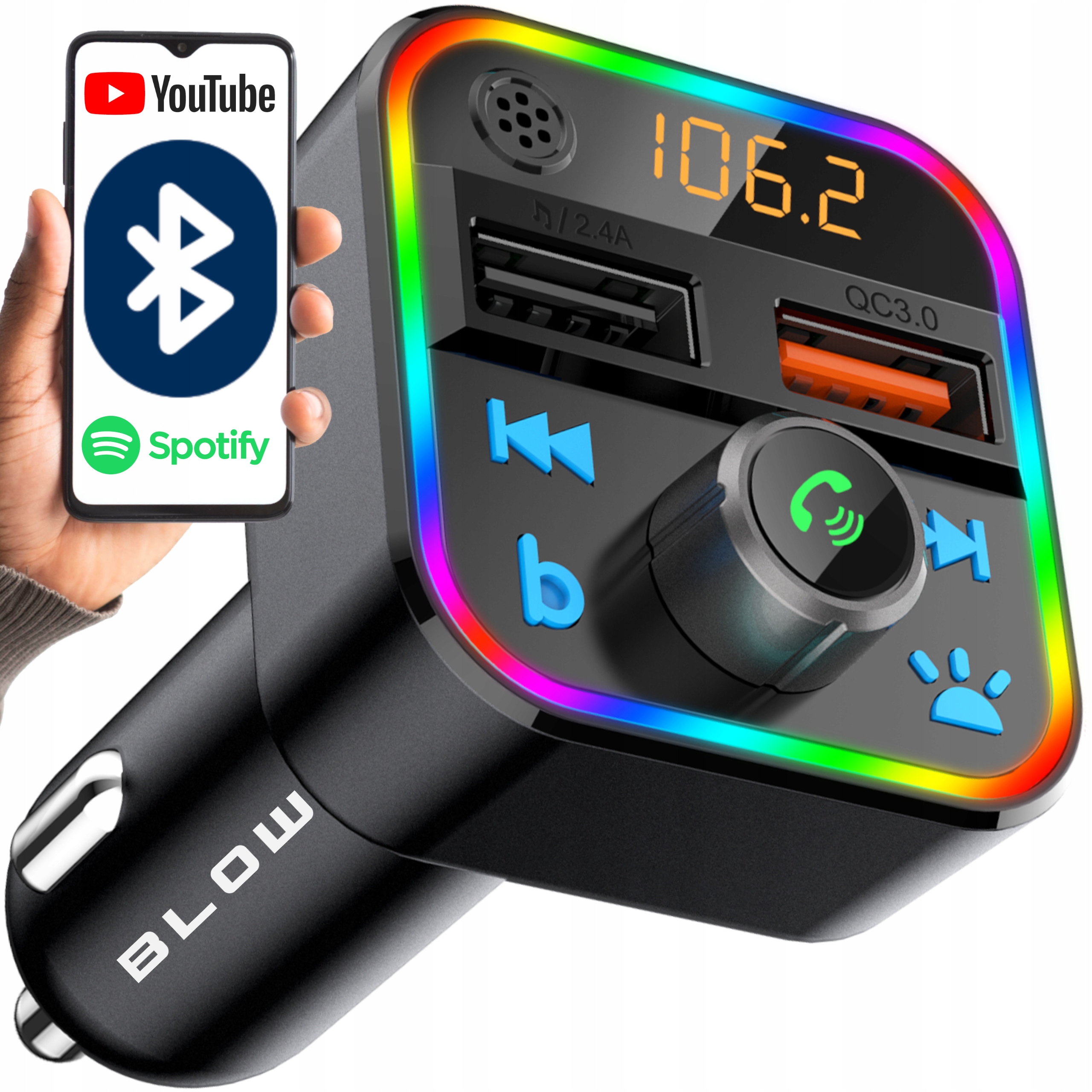 

Transmiter Fm Bluetooth MP3 Sd Ładowarka 2xUSB