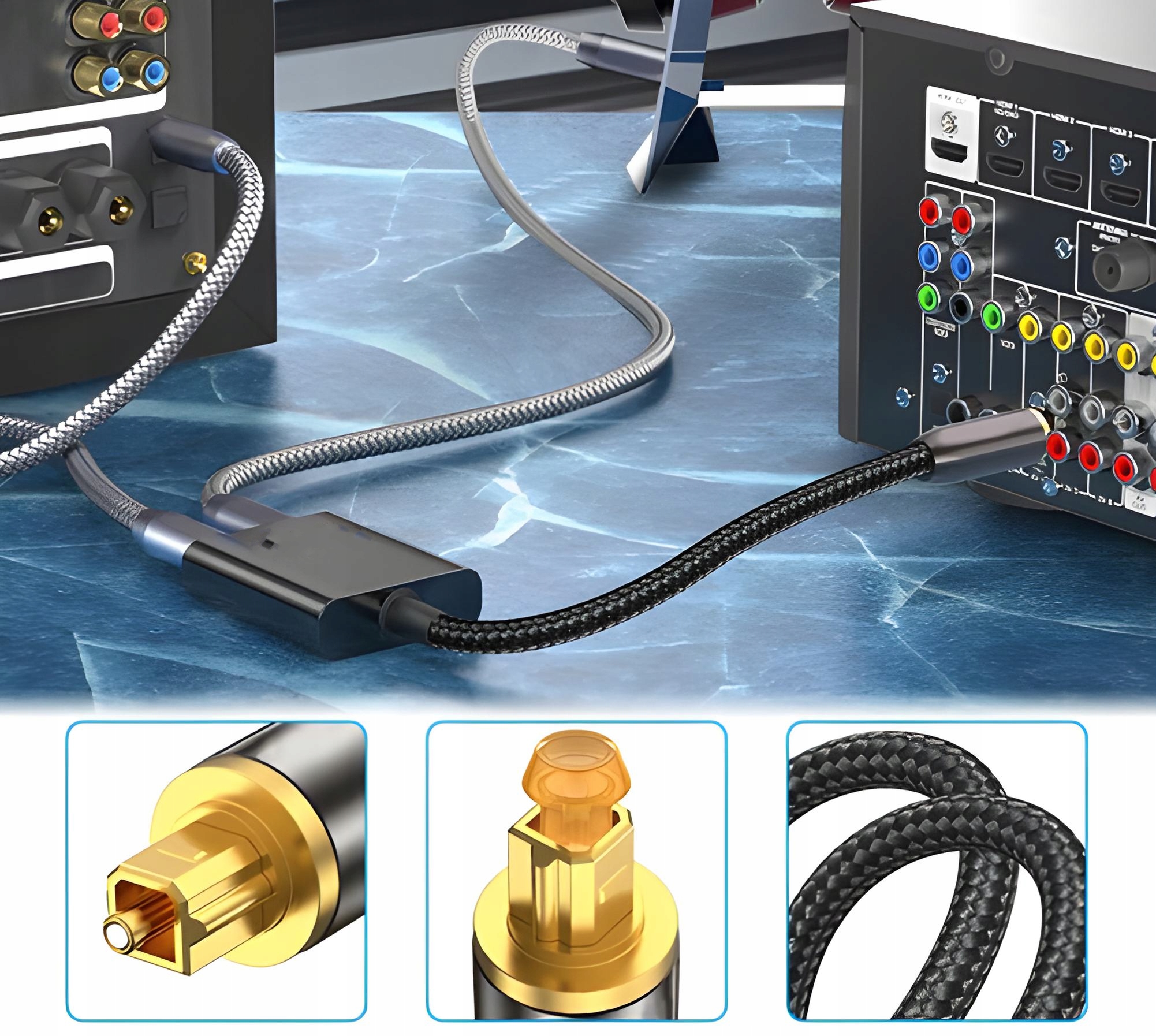 TOSLINK ROZDZIELACZ OPTYCZNY POZŁACANY AUDIO SPLITTER 1x2 SPDIF ADAPTER Kod producenta AUDIOSPLITTER-24ct-TOSLINK-ST