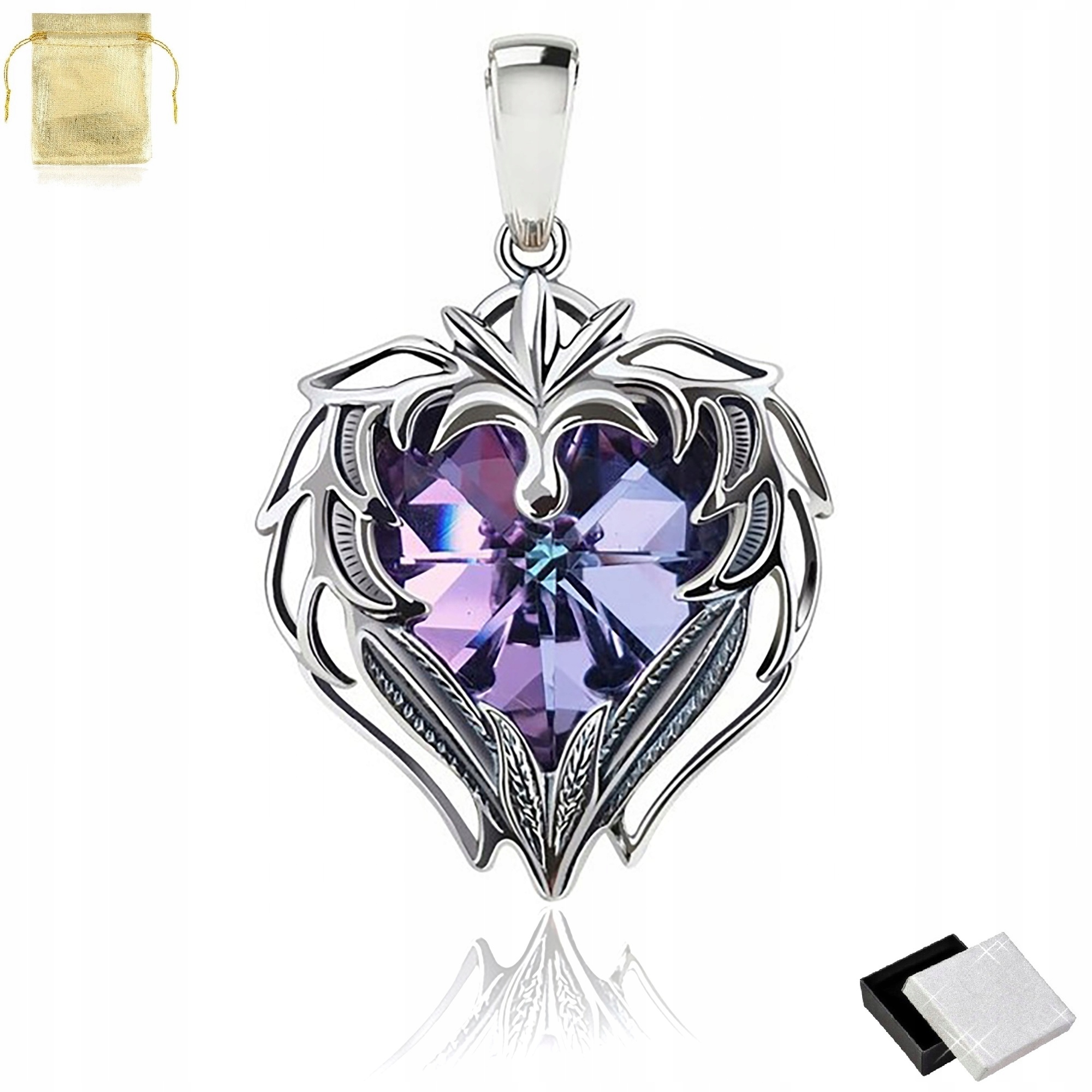 SREBRNA ZAWIESZKA SERCE KRYSZTAŁ PRÓBA 925 PREZENT