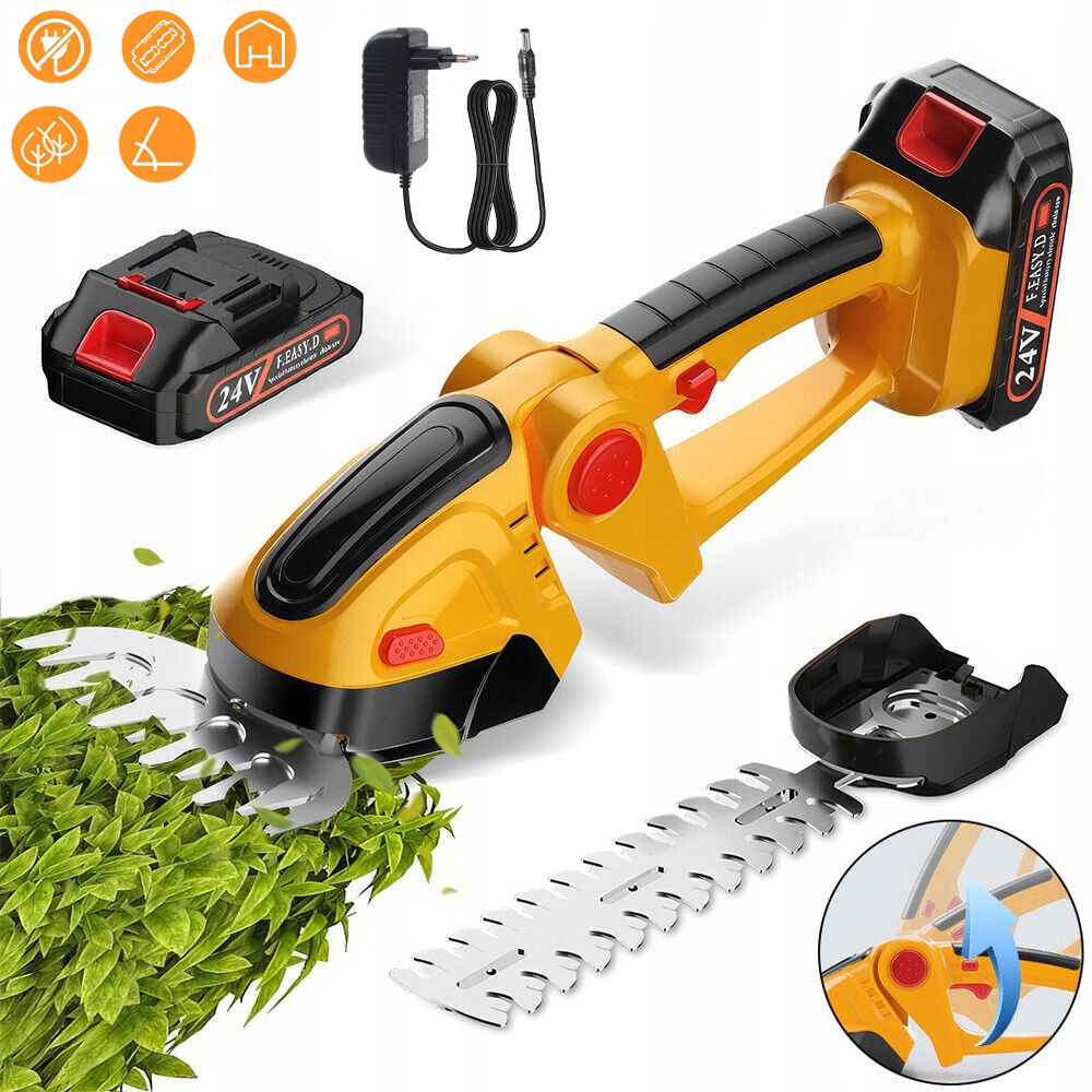 Nożyce Elektryczne Do Żywopłotu Trawy Krzewów Gałęzi Sekator 2W1 1500MAH