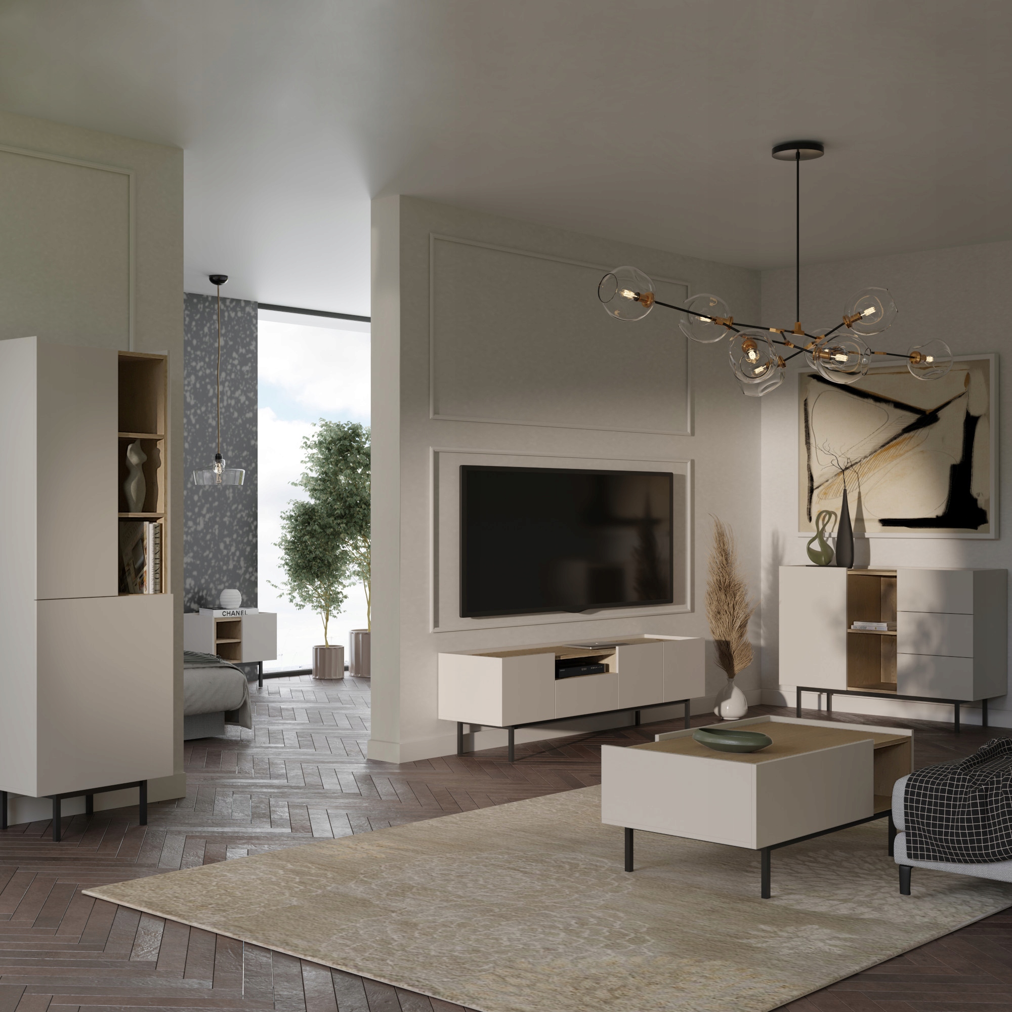 Regał prawostronny z drzwiami uchylnymi Noel 60 Kaszmir / Dąb Cremona