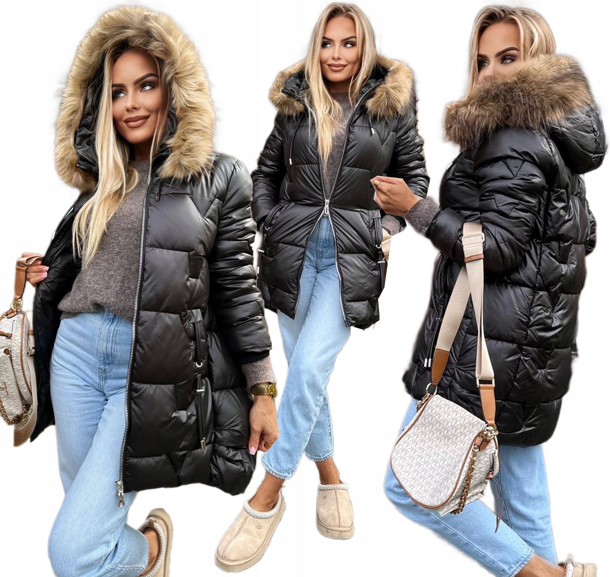 Teplá, silná zimní dámská bunda, prošívaná kapuce kožíšek 50 Magda