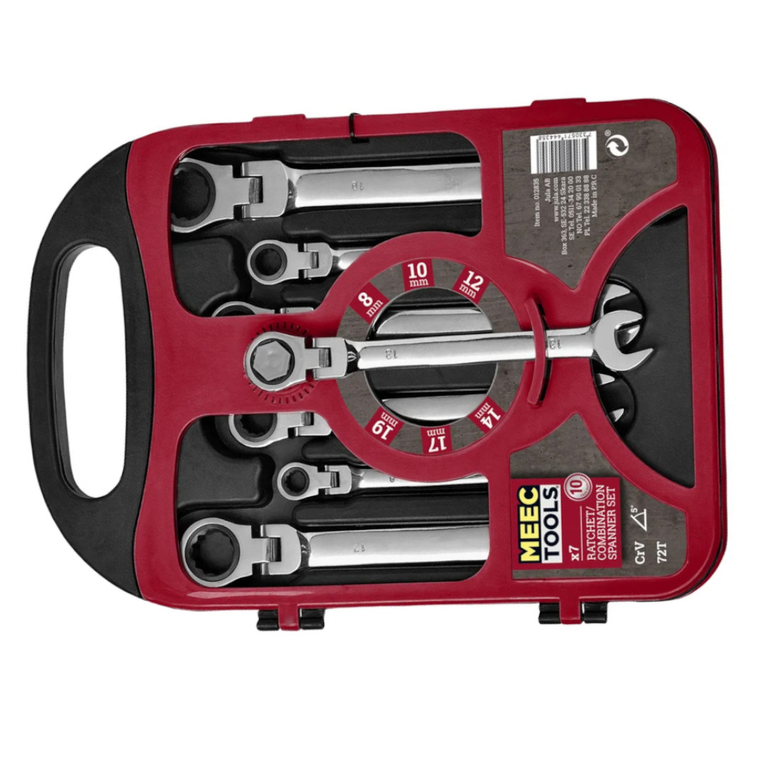 Kľúče očkoploché s račňou 8-19 mm, sada 7 prvkov