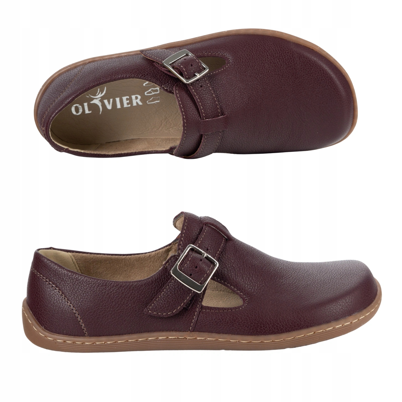 Dámské kožené barefootové boty Rosa zero drop s páskem, barva vínová 37