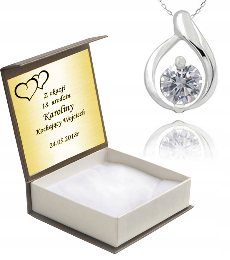 

Wisiorek Srebrny Z Cyrkonią I Łańcuszkiem + Grawer