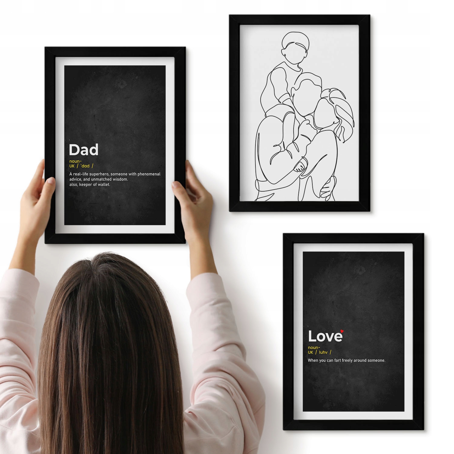 Sada obrazů na zeď do domu Rodina line-art láska otcovství