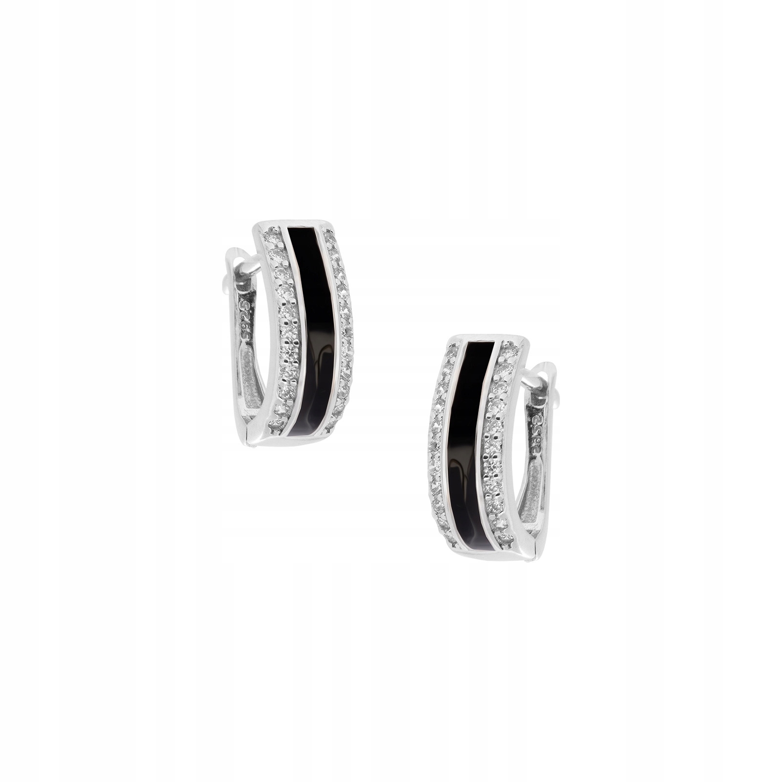 Stříbrné Náušnice 925 Černý pásek Zirkony