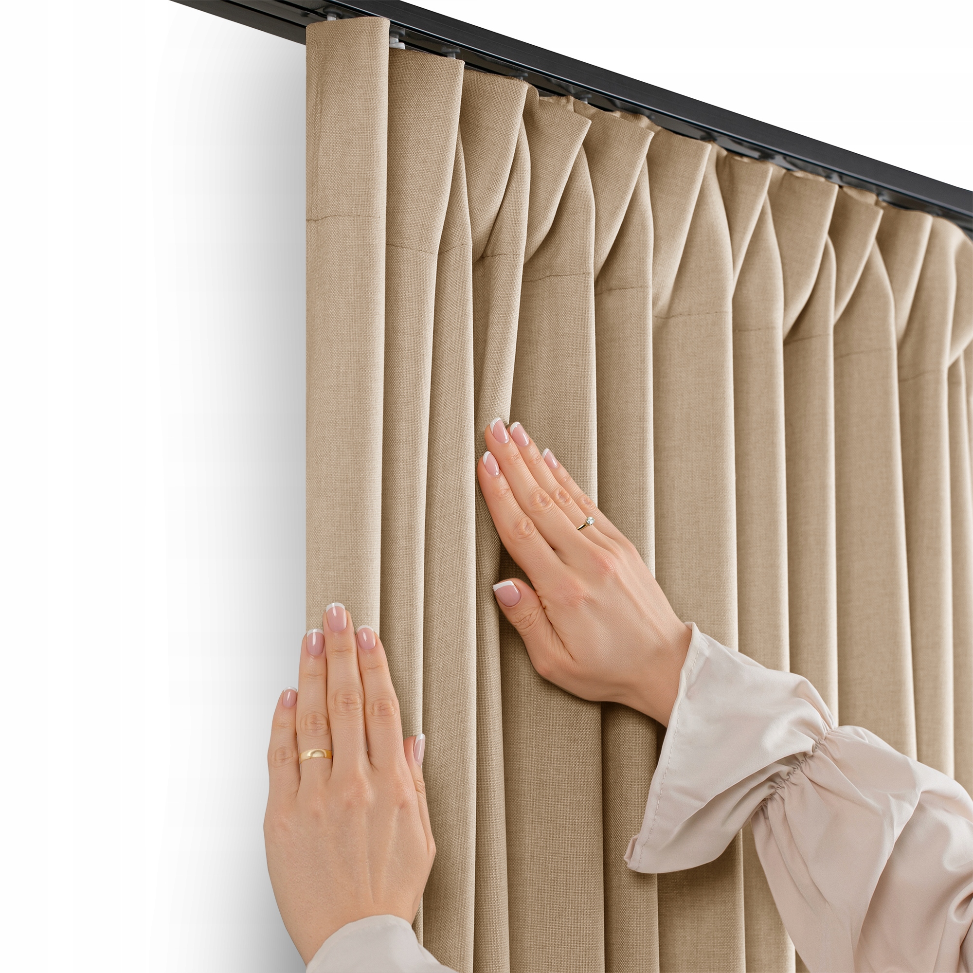 Filumi Béžové záclony, tmavá tkanina so štruktúrou, zvlnená páska 530x240