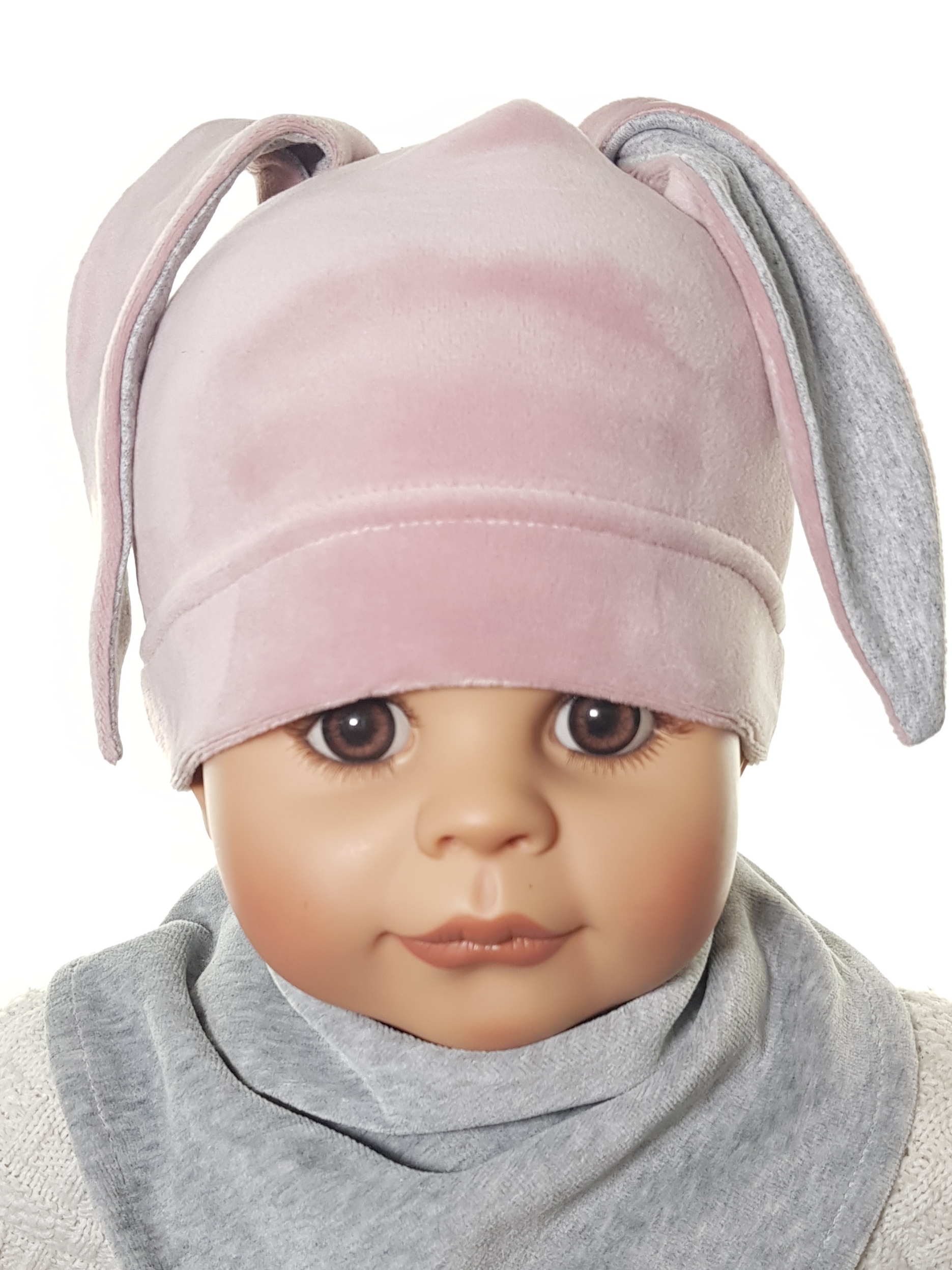 POLSKI KOMPLET CZAPKA KRÓLIK DŁUGIE USZY + CHUSTKA POD SZYJĘ 0-6LAT 3KOLORY Rozmiar 46-52 cm