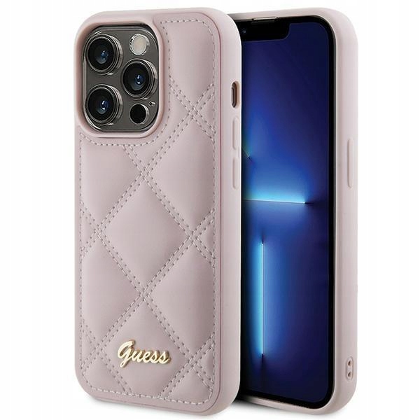 Pouzdro Guess Quilted Logo pro iPhone 15 Pro, růžové pouzdro