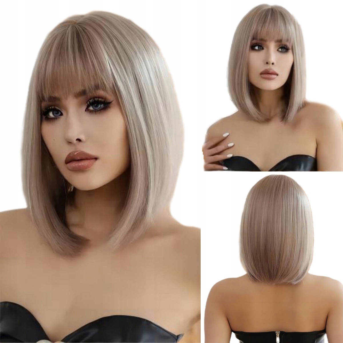 Dámská paruka Krotkie Dámské paruky Šedá Bronz Vlasy 35 cm s hřebínkem