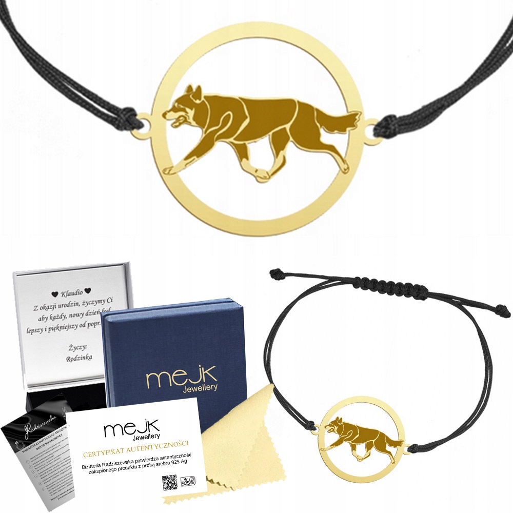 Zlatý náramek s laponským pastýřským psem 925 Dárek Gravírování Bonus